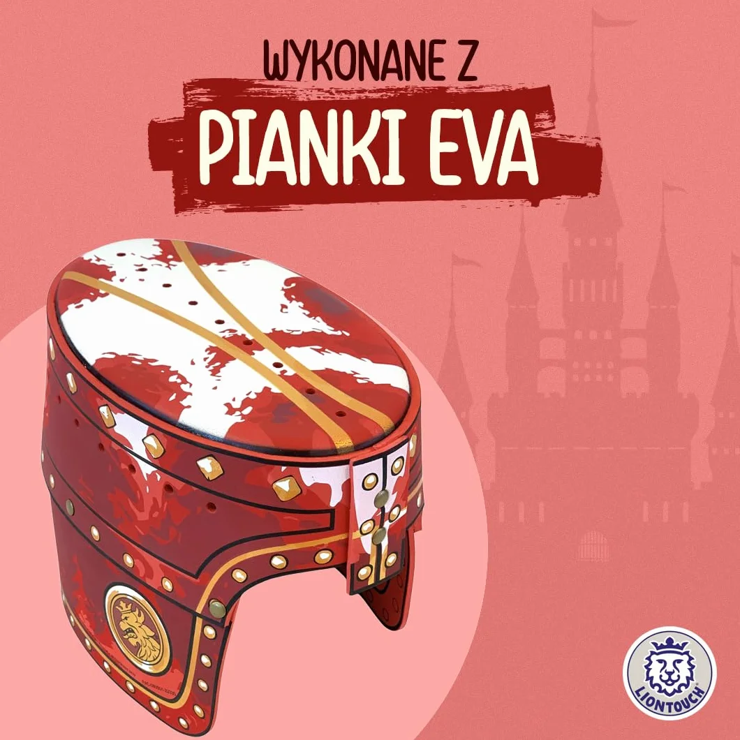 Liontouch Szlachetny kask rycerski, czerwony, średniowieczna zabawka do zabawy w formie pianki dla dzieci ze złotym lwem, trwała i bezpieczna zbroja, akcesorium do przebrania i kostiumów rycerza dla