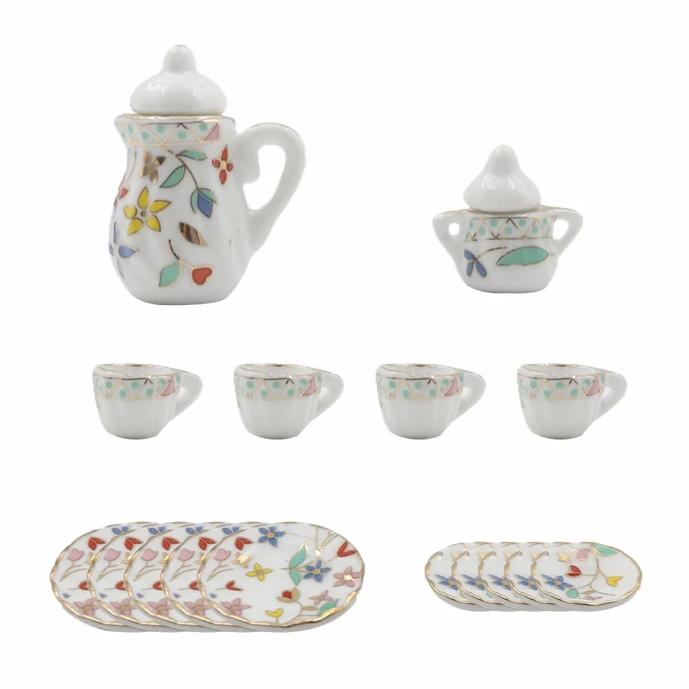 Alnicov 15-częściowy zestaw obiadowy kubki porcelanowe akcesoria do domku dla lalek dla 1/12 domek dla lalek Barbie Lundby domek dla lalek Mini domek dla lalek