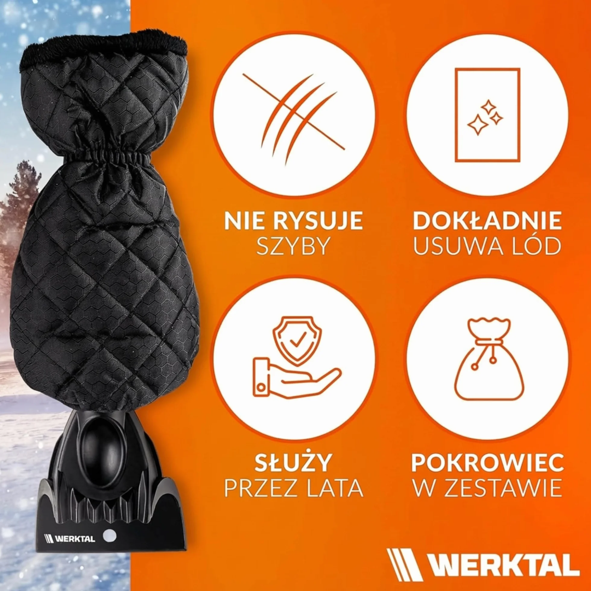 Werktal Skrobaczka samochodowa, ogrzewająca skrobaczka do szyb samochodu z rękawicą, ultraszybka, innowacyjna skrobaczka do szyb samochodowych z funkcją łamania lodu, stabilna skrobaczka do śniegu