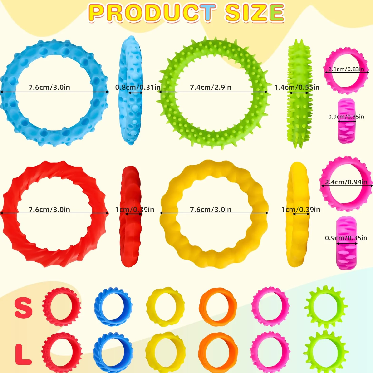 Fidegt Toys, 4 sztuki bransoletek sensorycznych, 12 sztuk, zabawki fidget dla dzieci, zabawki sensoryczne, zabawki dla dzieci z autyzmem, anxiety, pierścienie antystresowe, ciche, antystresowe