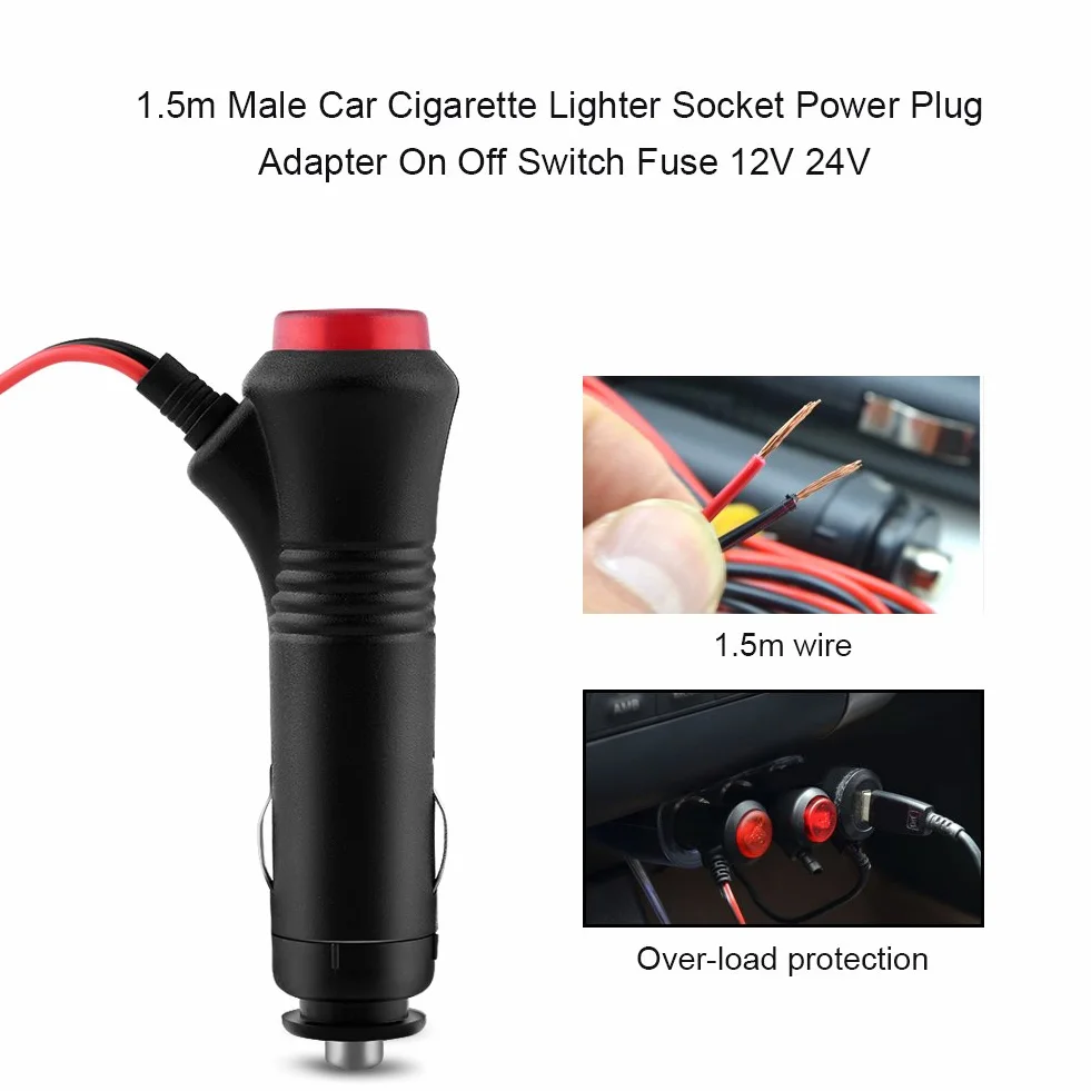 Wtyczka Zapalniczki Samochodowej 12V 24V Męski Adapter 1.5m