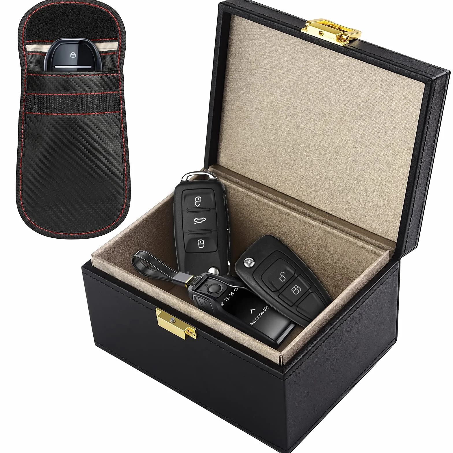 Diyife Faraday Box w Zestawie z etui Blokującym Sygnał, Etui na Kluczyki Samochodowe, Zabezpieczenie Przed Kradzieżą, etui Blokujące Sygnał RFID, Etui na Kluczyki Samochodowe, Telefony, Karty