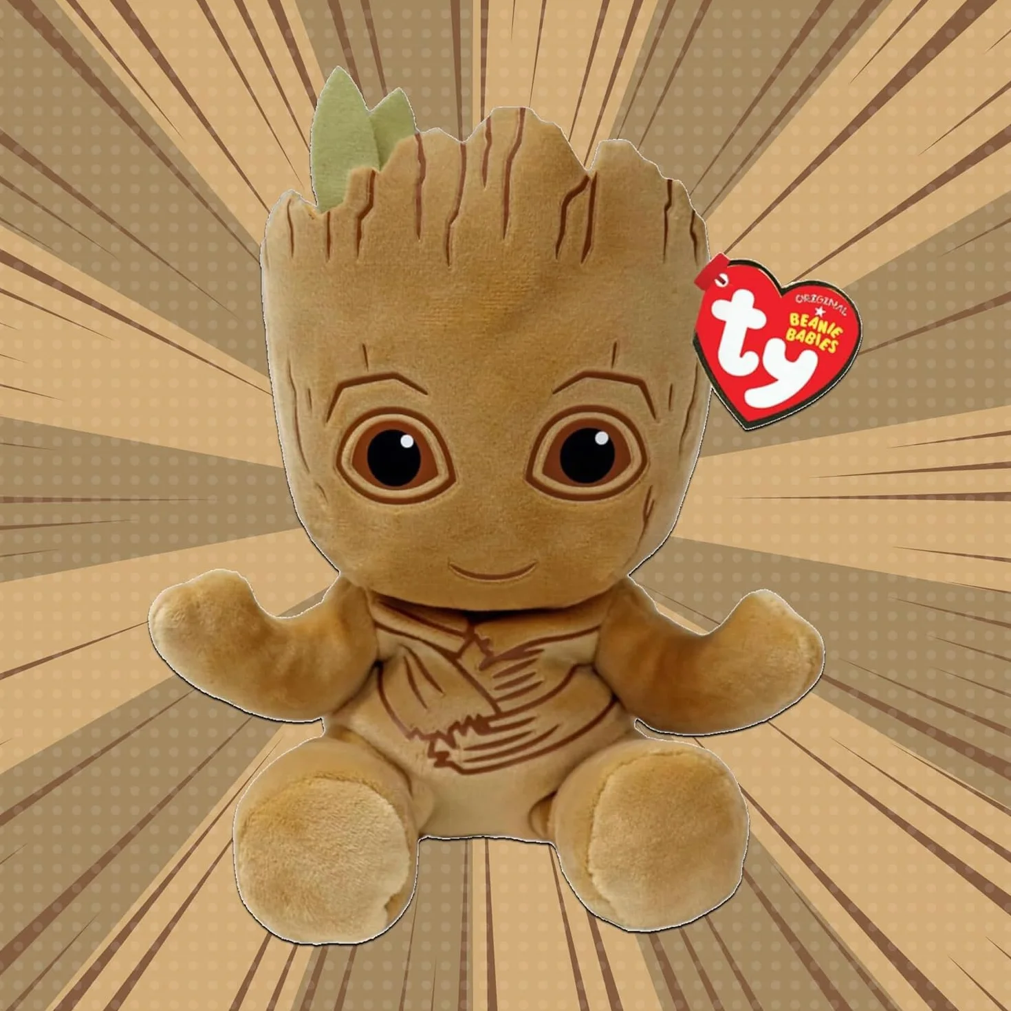TY Groot Marvel Avengers Beanie Babies Regular, licencjonowana czapka typu beanie dla niemowląt, miękka zabawka, kolekcjonerska, przytulna pluszowa zabawka