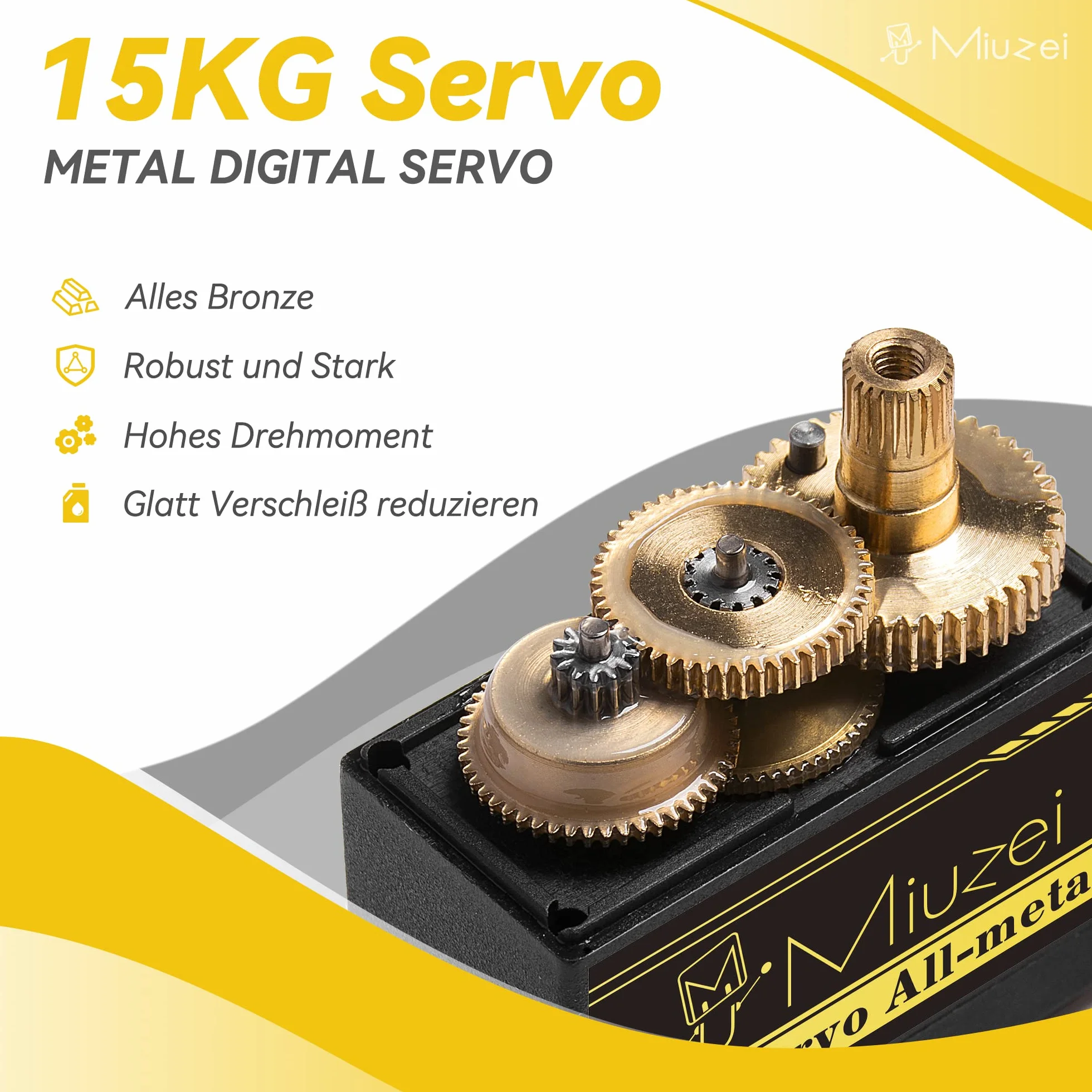 Miuzei Servo Digital MG996R serwomotor, metalowy, miedziany, wysoka precyzja i moment obrotowy, do samolotu, helikoptera, samochodu, 1/10, 1/8, 1/12, do łodzi, robota z ramieniem, samochód wyścigowy, 15 kg, 180°, serwo (1 sztuka)
