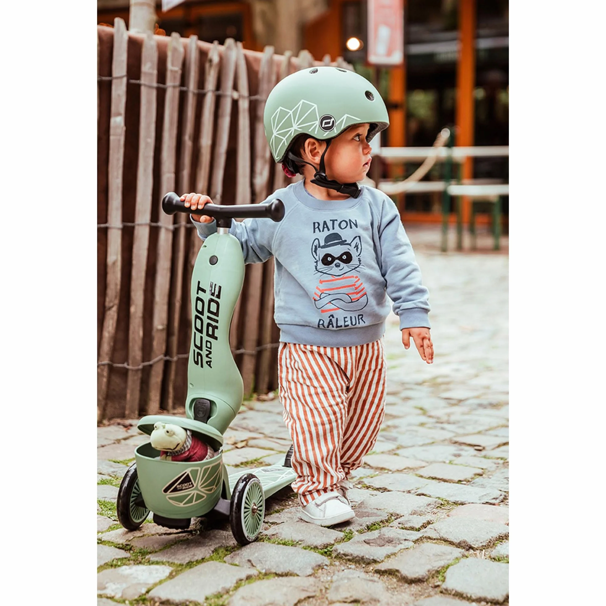 Scoot & Ride Unisex – Baby Highwaykick 1 Lifestyle Kickboard z siedziskiem i pojemnikiem (zielona)