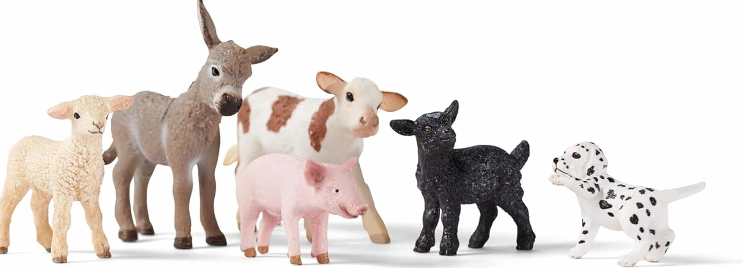 schleich FARM WORLD | Zestaw zwierząt z farmy 77534 z psem, świnią, kozą, owcą i osłem | zabawka farmerska od 3 lat | szczegółowy zestaw 6-częściowy | tylko w Amazon
