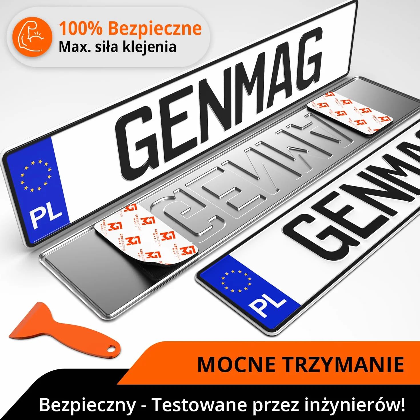 GENMAG® Ramki pod Tablice Rejestracyjne na Rzep | Bezramkowy Uchwyt Tablicy Rejestracyjnej