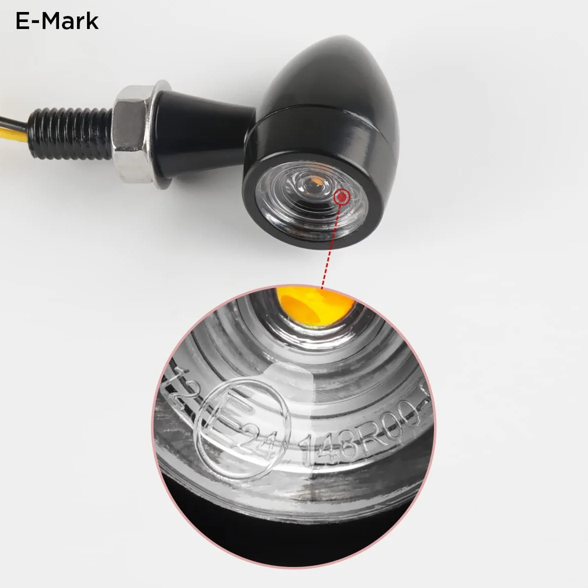 evermotor Uniwersalne 12V 2 sztuki E24 Mini kierunkowskazy LED do motocykla, Bullet stop cynku odlewany precyzyjnie IP67 wodoszczelne E sprawdzone