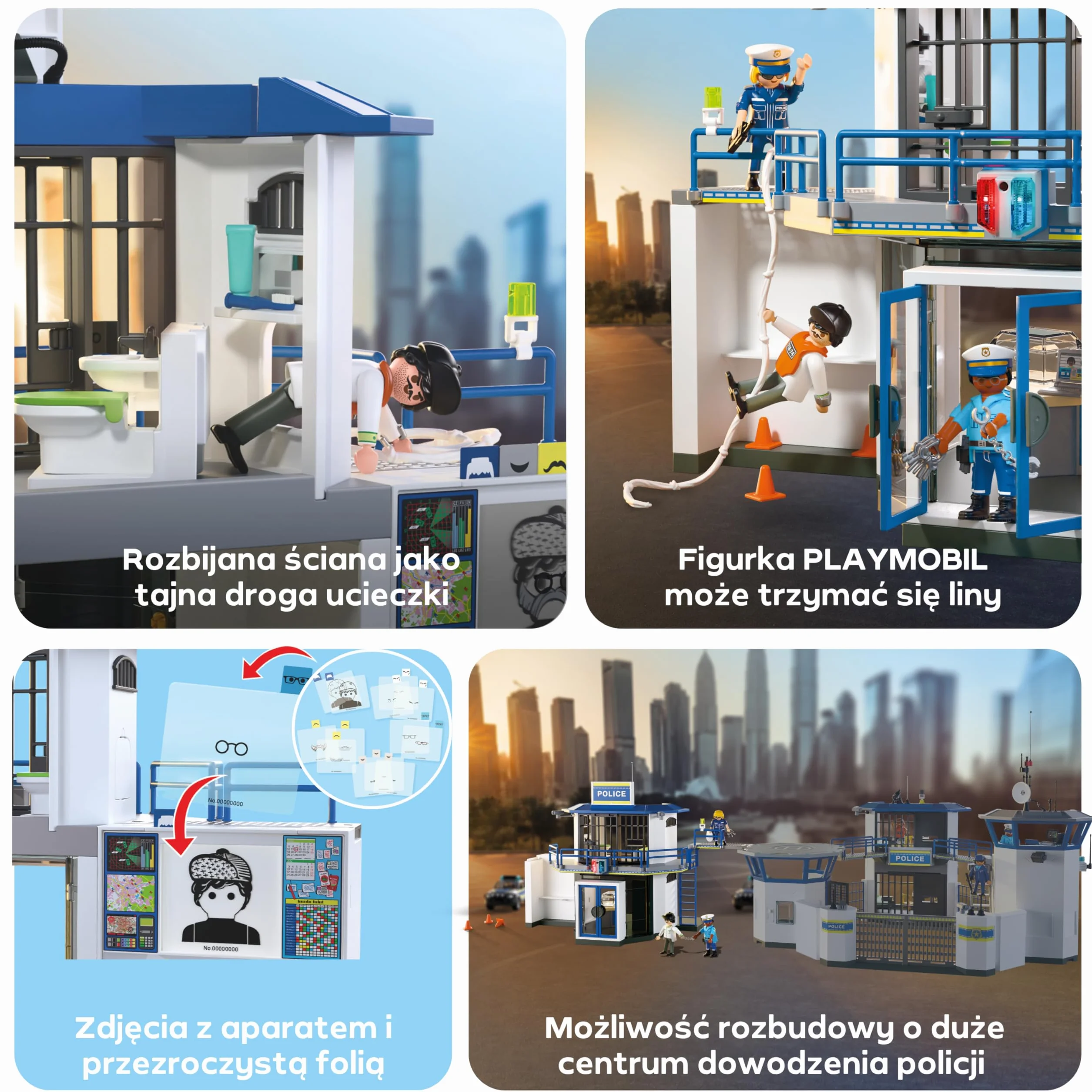 PLAYMOBIL Police Station with Investigation Room Zestaw do zabawy z figurkami, posterunek policji z pokojem przesłuchań