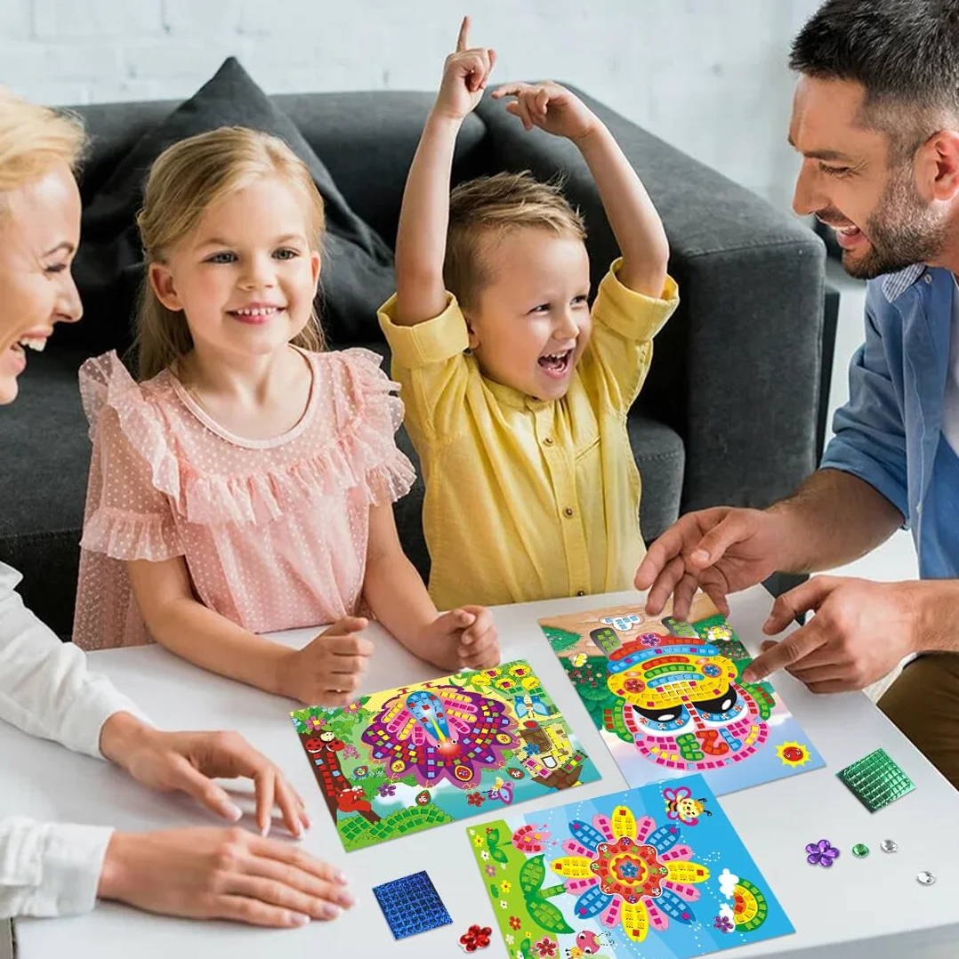 Wishstar Zestaw do majsterkowania dla dzieci, 12 sztuk samoprzylepnych mozaik, dla dzieci, brokatowe, wielokolorowe obrazy mozaiki papierowej, DIY, prezenty dla dziewcząt i chłopców od 4 lat