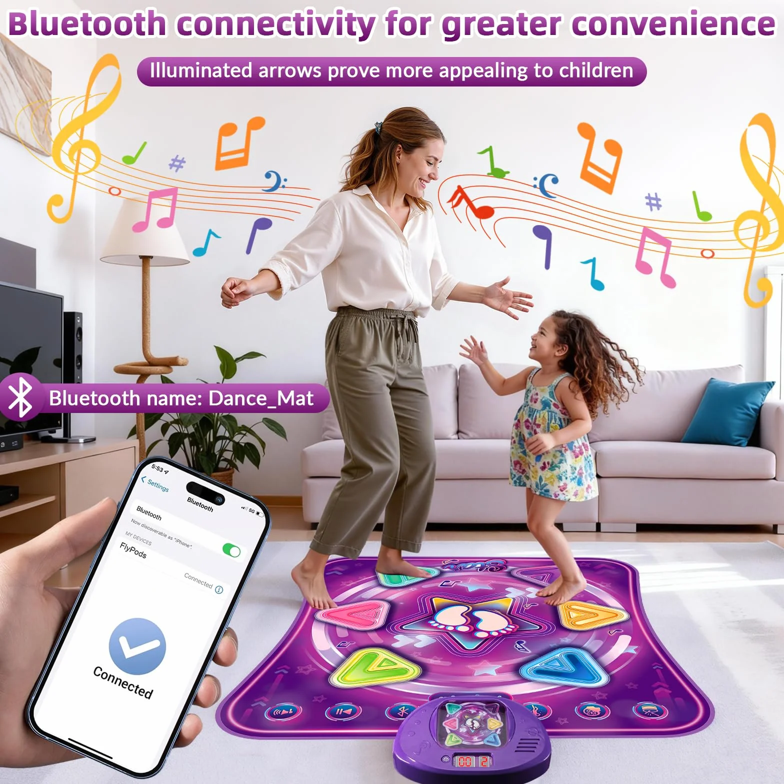GuKKK Mata do tańca, zabawka dla dzieci, prezent w wieku 3-12 lat, podświetlana mata muzyczna, mata do tańca z muzyką, Bluetooth, 6 diod LED, na Boże Narodzenie, urodziny, zabawka dla dzieci w wieku 3