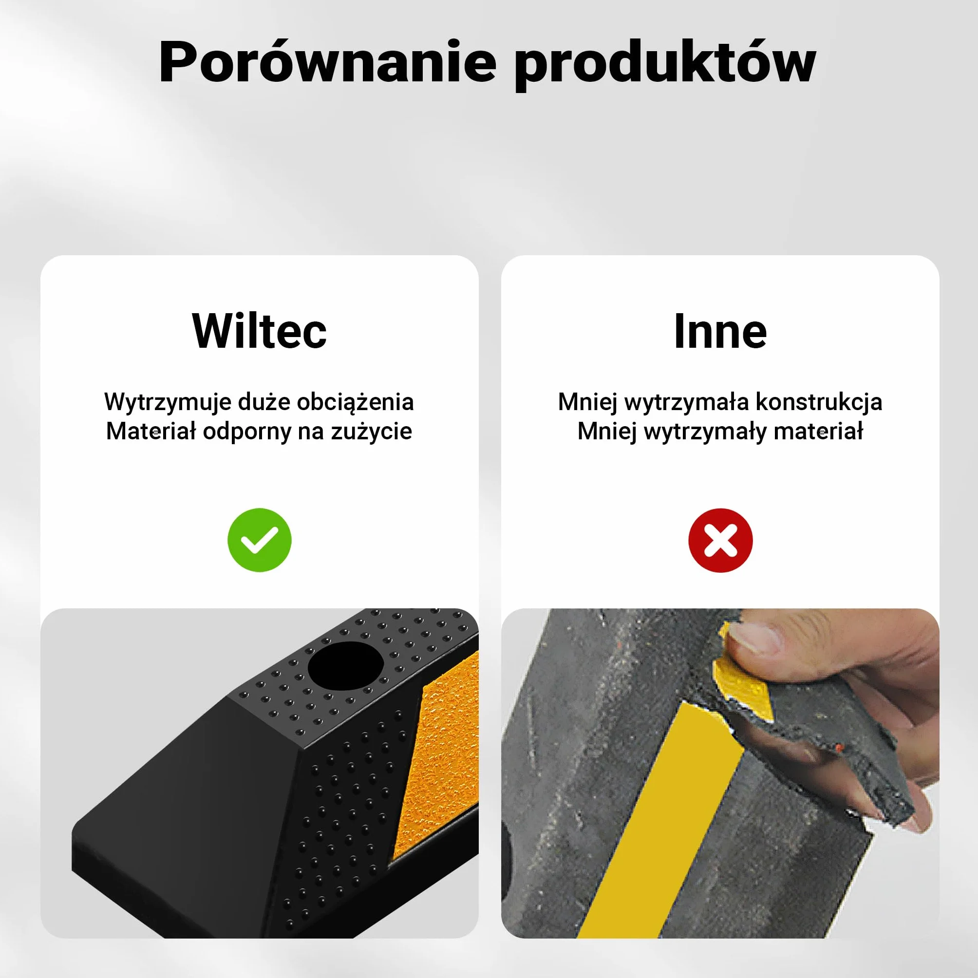 Wiltec Ogranicznik parkingowy 183 x 15 x 10 cm czarny z żółtą taśmą odblaskową, odbojnik gumowy do garażu i parkingu