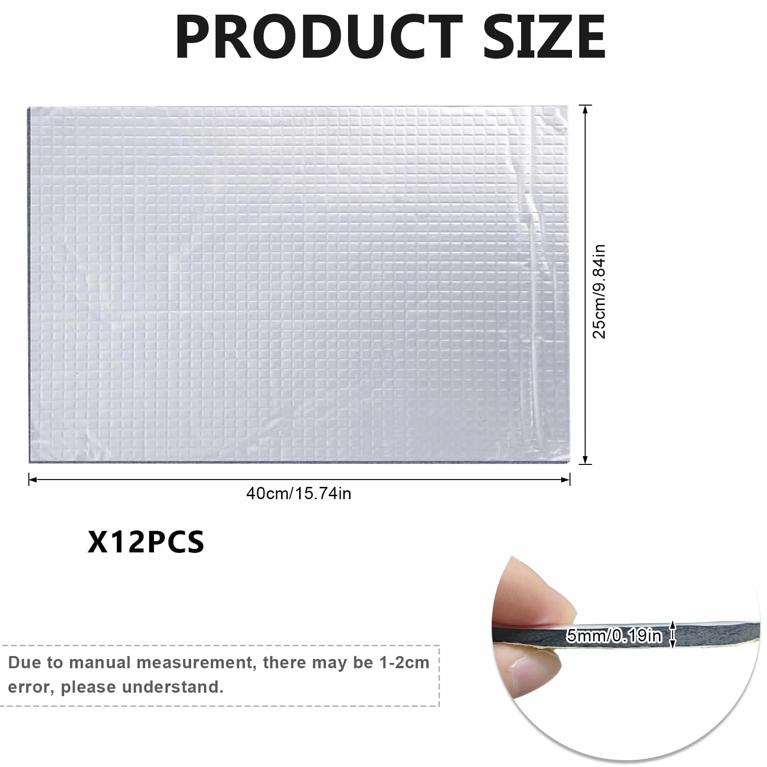 5 mm Samochodowa mata dźwiękochłonna 40 x 25 cm 12 sztuk samoprzylepnej maty tłumiącej dźwięk, mata do izolacji akustycznej silnika maski samochodu