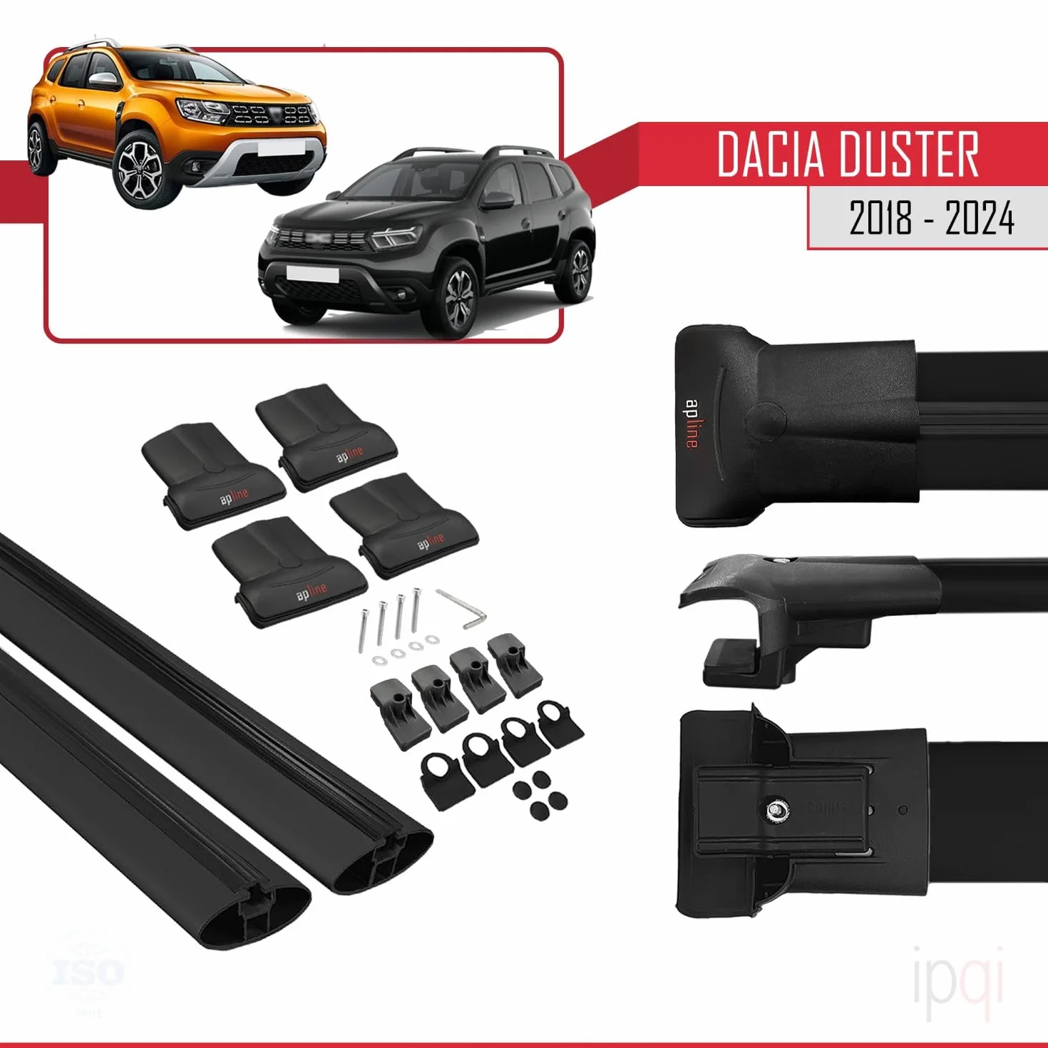 RE&AR Tuning Wspornik poprzeczny kompatybilny z dachem bagażowym Dacia Duster 2018-2021, alu, kolor czarny