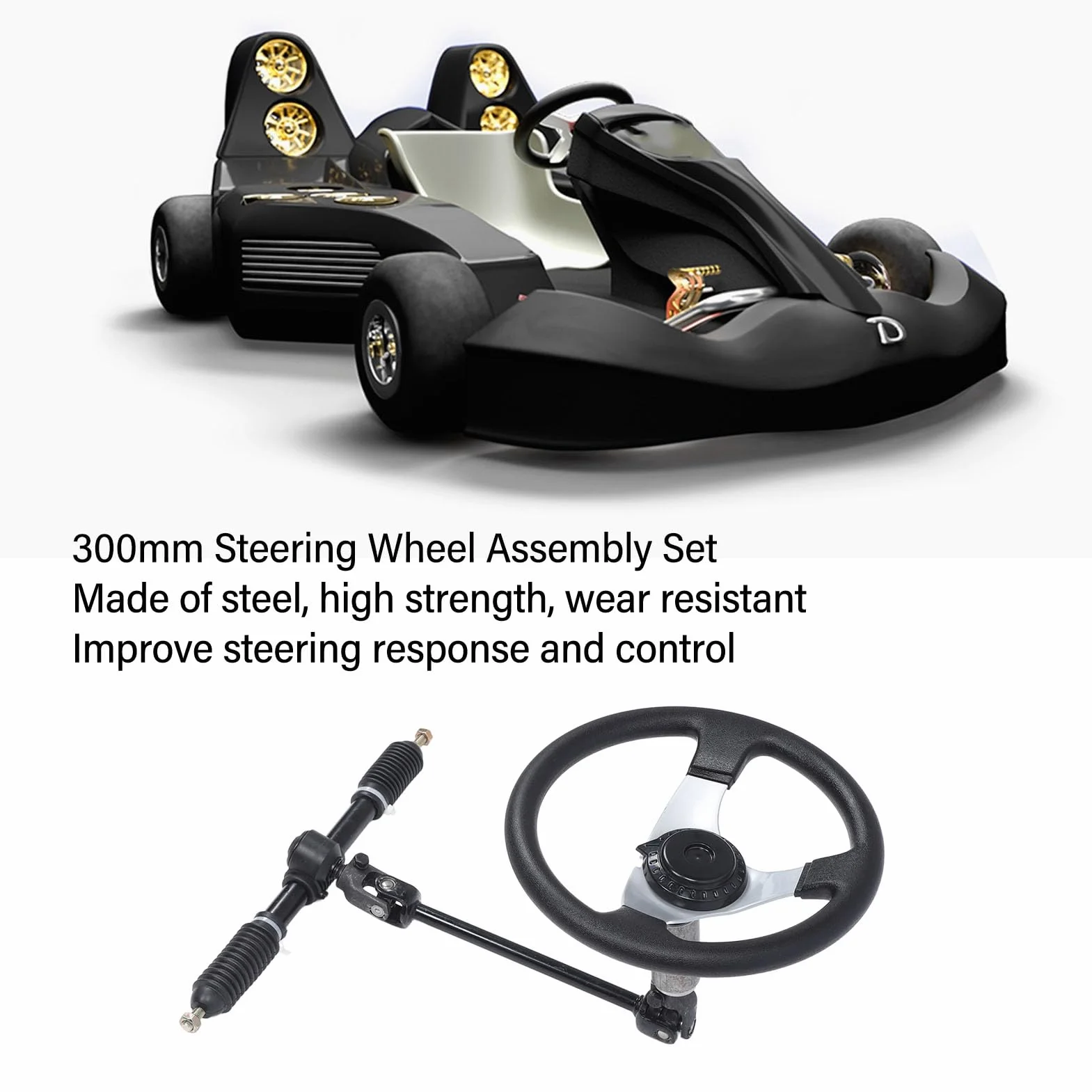 Zestaw kierownicy 300 mm ze stali Dobra regulacja dla wózka gokartowego UTV 110 125 140 150