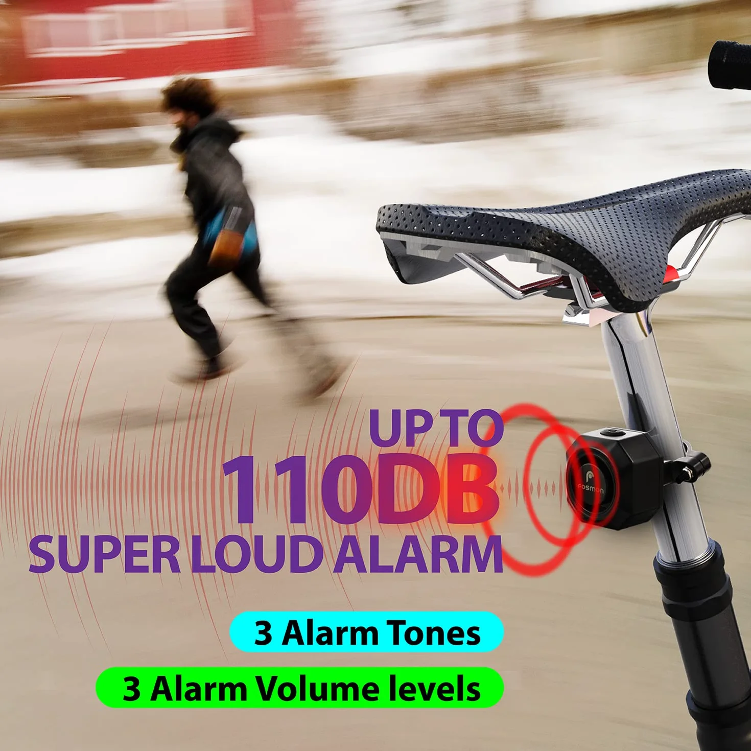 Fosmon Alarm rowerowy bezprzewodowy z pilotem USB-C ochrona przed kradzieżą