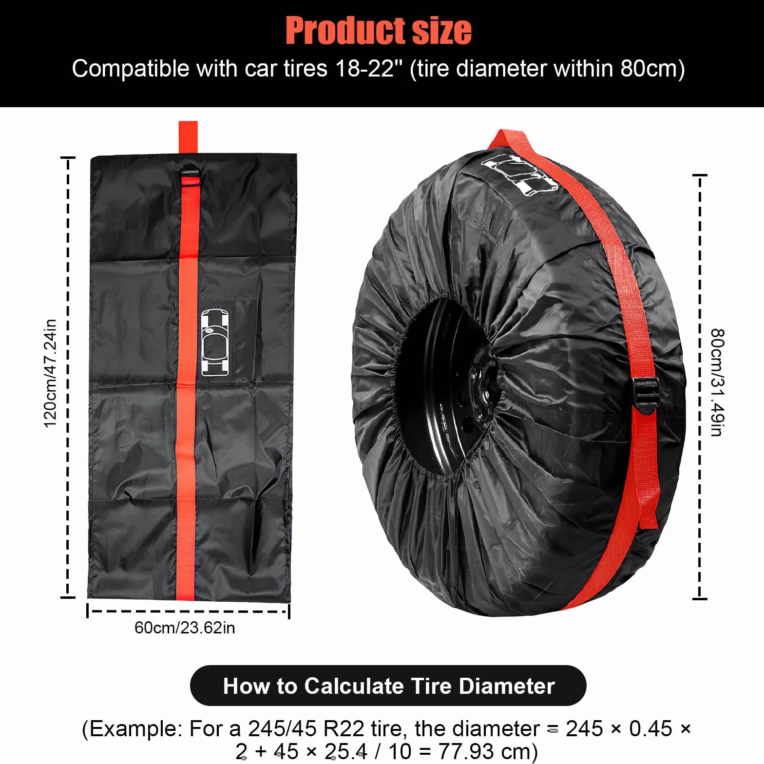 Zocipro Zestaw toreb na opony 4 sztuki 18-22" 80 cm z uchwytem do transportu i przechowywania