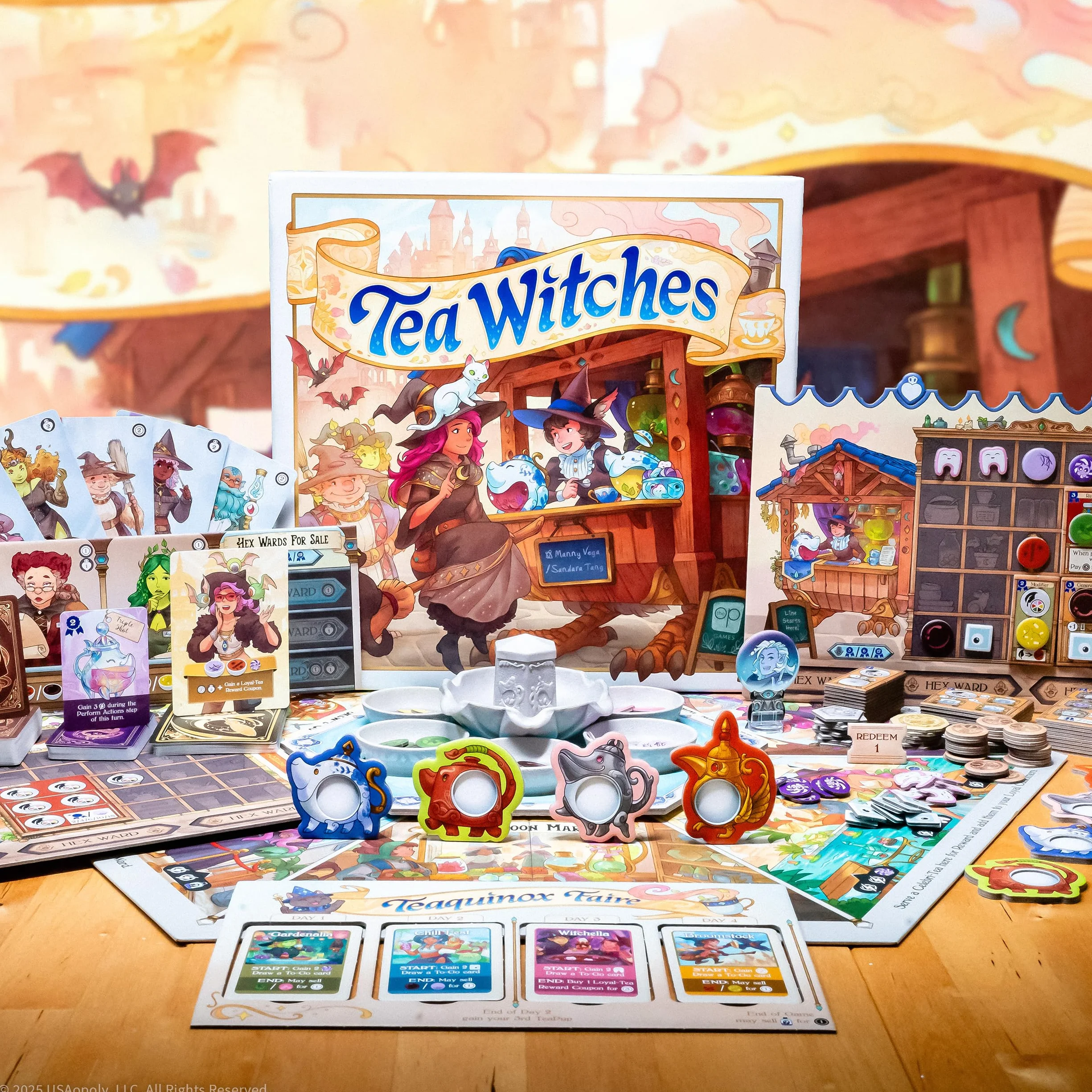 Tea Witches Board Game, Summon Witches & Brew Magical Teas, Strategic Worker Placement, Enchanting Fantasy Artwork by Sandara Tang, Designed by Manny Vega (Flamecraft), 2-4 Players, 30 min/per Player