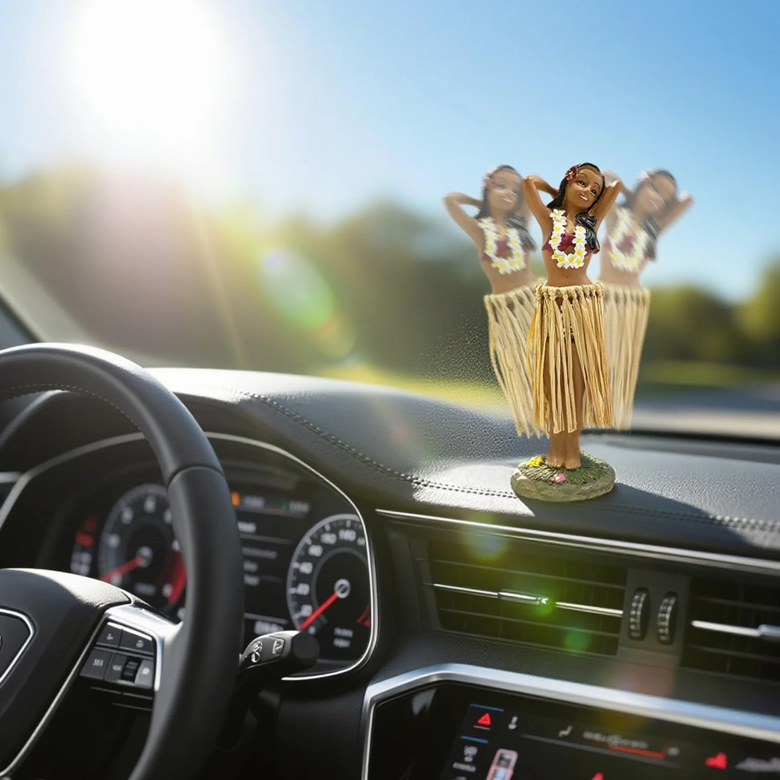 Hawaje Dashboard Hula Doll, figurki na desce rozdzielczej samochodu, Hawaje Hula Girl Posing, dekoracja Hawajska tancerz samochodowy, biurko