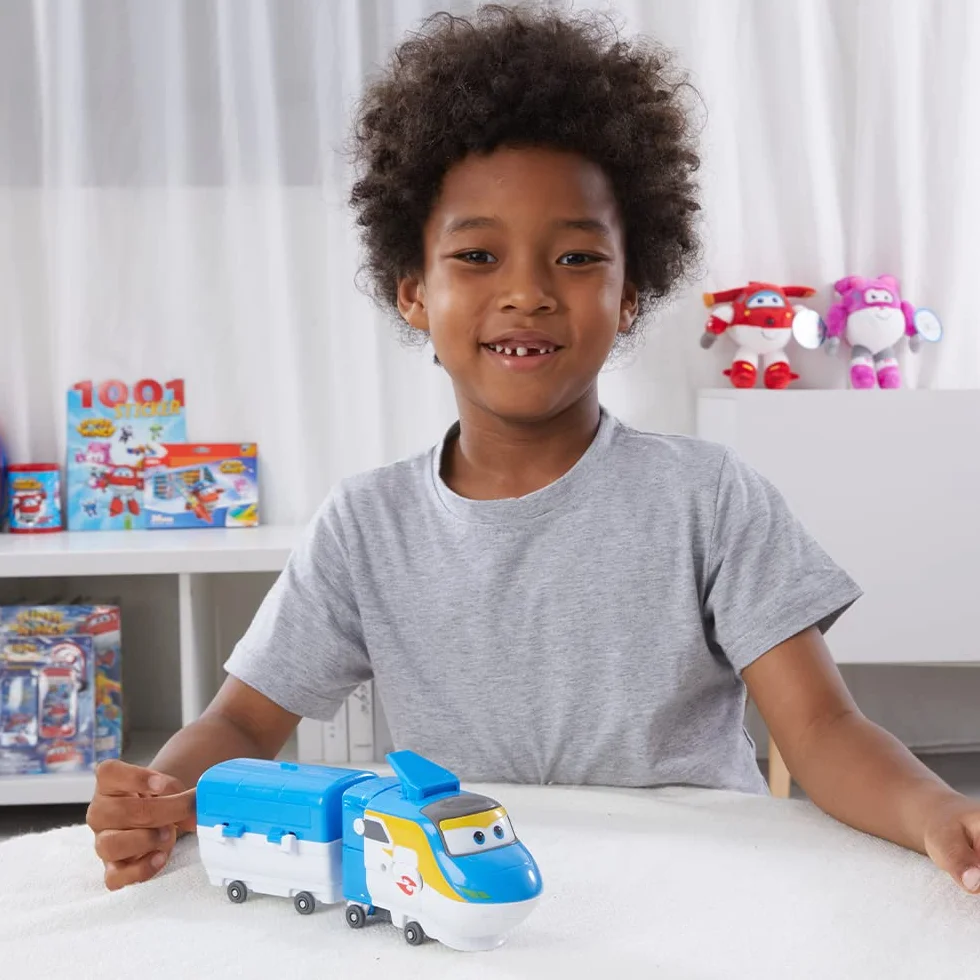 Super Wings - Pociąg transformacyjny Robot Tony odpowiedni dla chłopców i dziewczynek w wieku 3, 4, 5, 6, 7 lat, pociąg transformacyjny, figurki akcji, do przedszkola, zabawy i prezentów urodzinowych,