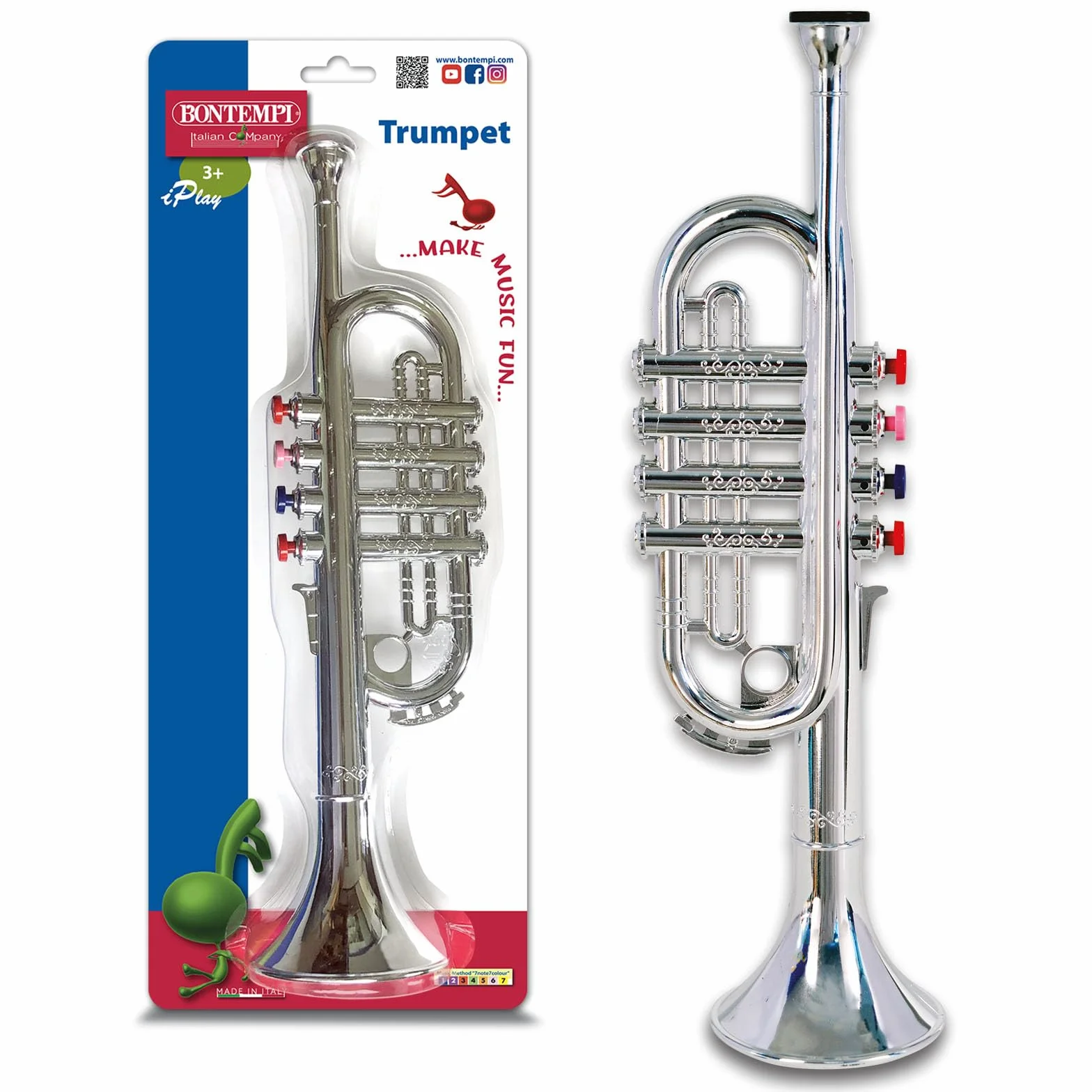 Bontempi 32 3802 trąbka z 4 kolorowymi zaworami/nutami, wielokolorowa