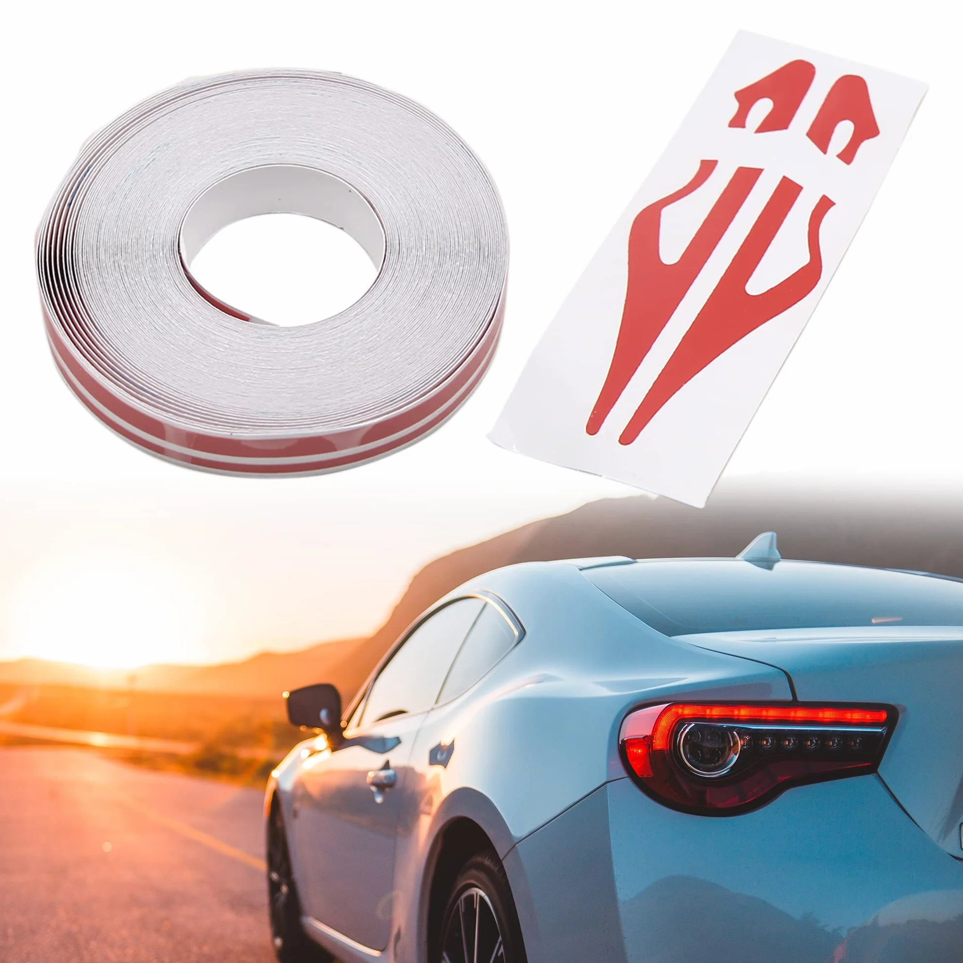 sourcing map 12 mm winylowe paski paski podwójna linia taśma samoprzylepna Auto Decal naklejka czerwona