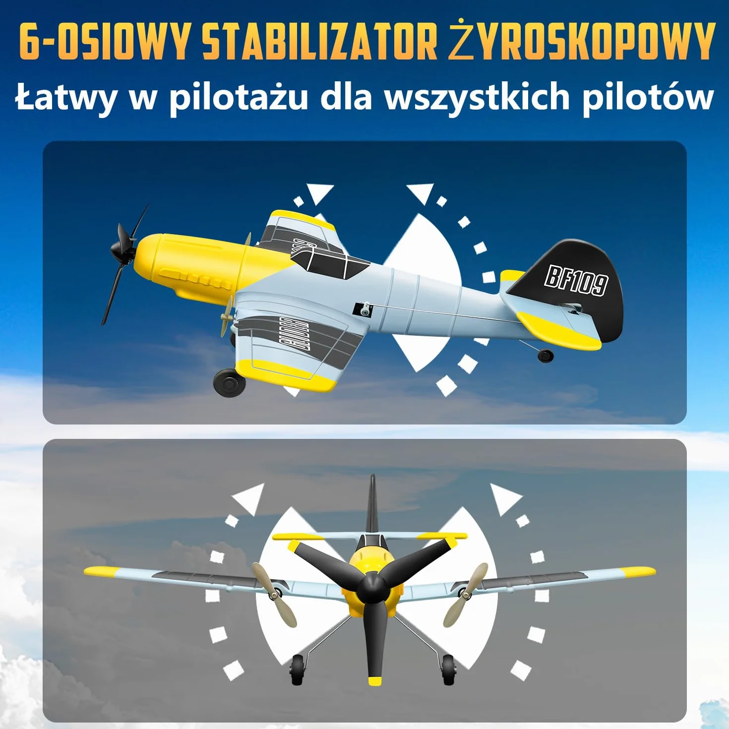 HAWK'S WORK 3-kanałowy Samolot RC BF-109, Zdalnie Sterowany Samolot Gotowy do Lotu, 6-osiowy Stabilizator Żyroskopowy 2.4GHz, Łatwy w Pilotażu dla Dzieci i Początkujących