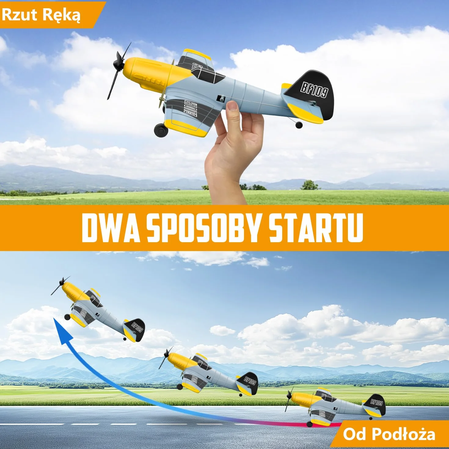 HAWK'S WORK 3-kanałowy Samolot RC BF-109, Zdalnie Sterowany Samolot Gotowy do Lotu, 6-osiowy Stabilizator Żyroskopowy 2.4GHz, Łatwy w Pilotażu dla Dzieci i Początkujących