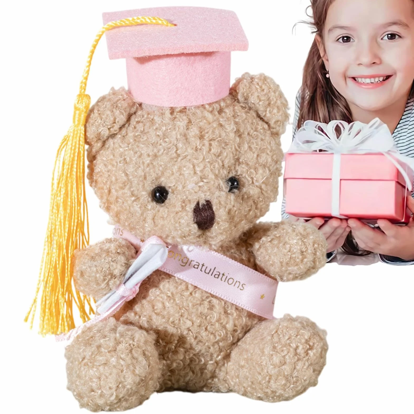 Graduation Bear, 5.1-Inch Plush with Cap Diploma Stuffed Animal, Adorable Souvenir, Cute Desktop Ornament, for Kindergarten, High School, College Celebrations