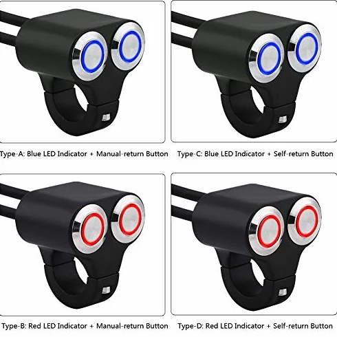 przełącznik kierownicy przełącznik sterujący kierownicy motocykla włączanie/wyłączanie ręczny przycisk powrotu 7/8 cali 22 mm uniwersalny przełącznik reflektorów wskaźnik LED ze stopu aluminium (typ