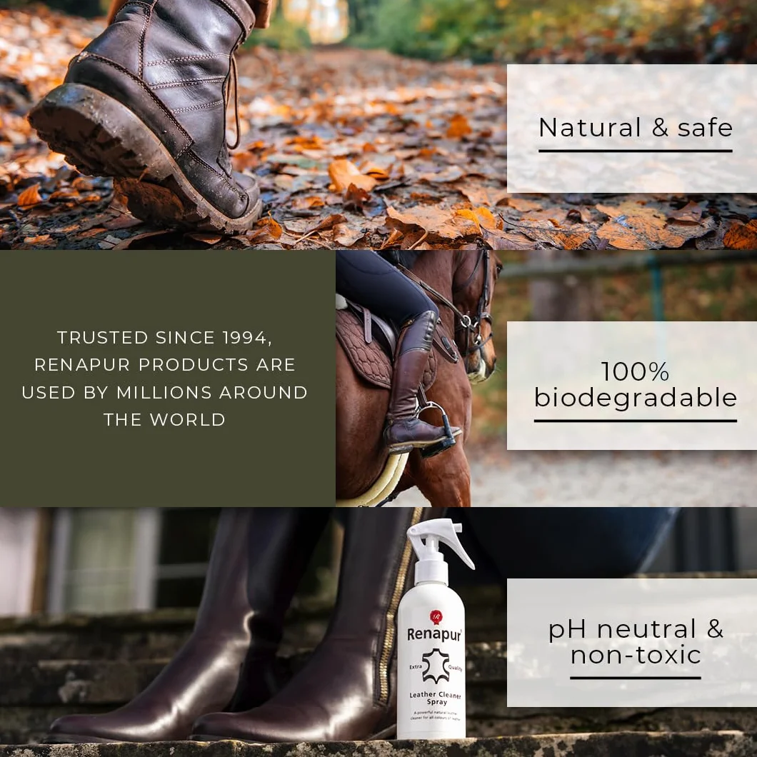Renapur Naturalny spray do czyszczenia skóry (250 ml) - formuła głębokiego czyszczenia wszystkich skór, w tym sof, wnętrz samochodowych, butów, odzieży, siodełek