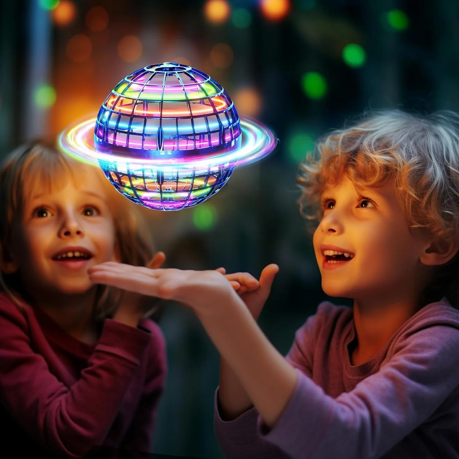 Hoofun Latająca piłka, gra latająca piłka, światło RGB, Hover UFO Spinner Bumerang, latające zabawki dla dzieci prezent 6 7 8 9 10 12+ lat (niebieski)