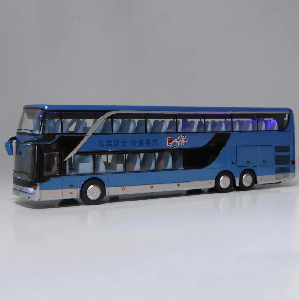 Lipcowe letnie prezenty Wandisy zabawka autobusowa podwójna platforma 1:50 Alloy model autobusowy, zabawka z muzyką rozrywkową dla dzieci (niebieski)