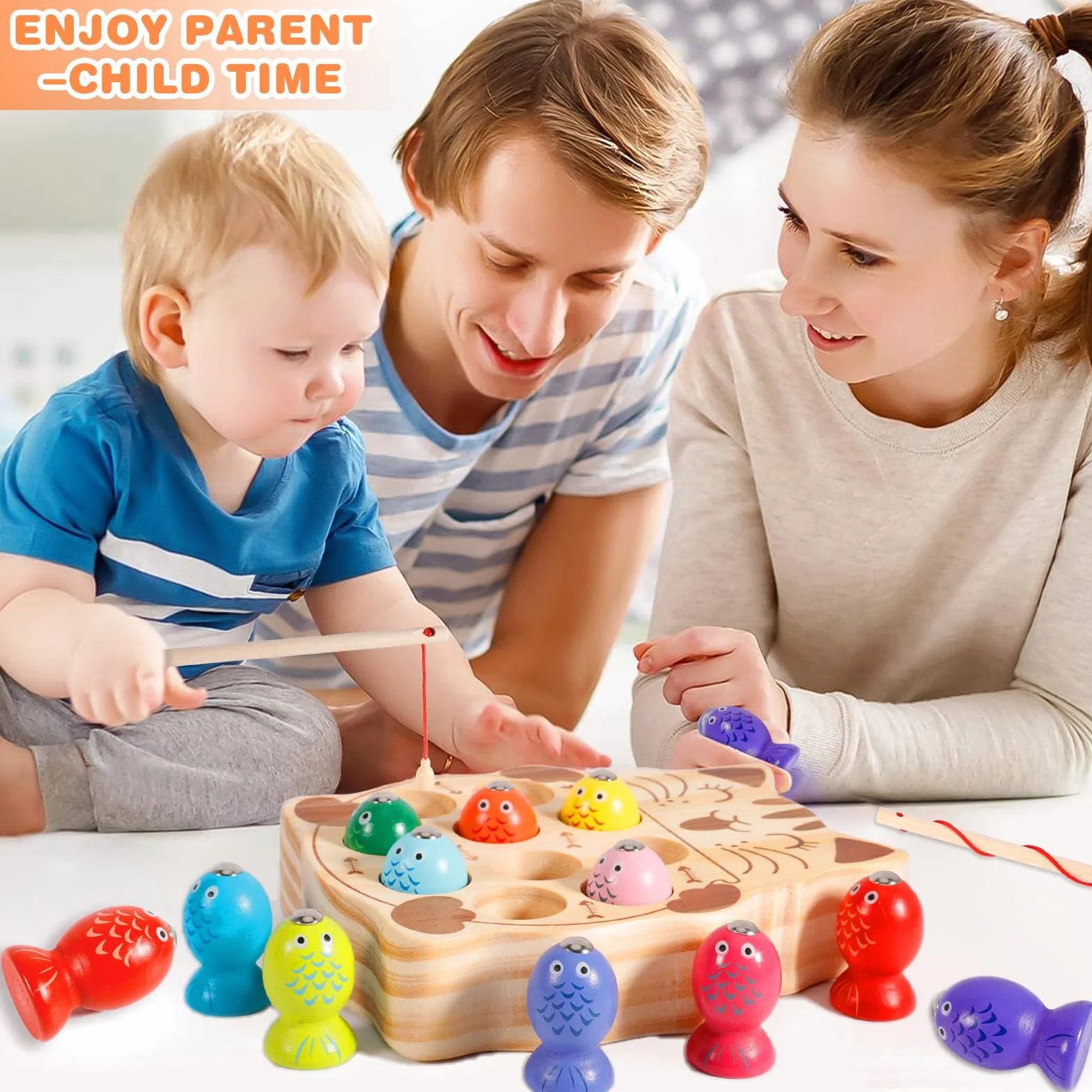 FAMKEEP Zabawki Montessori 3 lata, gra wędkarska dlas dzieci, gry edukacyjne dla dzieci, drewniane zabawki dla niemowląt, prezent dla dzieci 3 4 5 lat