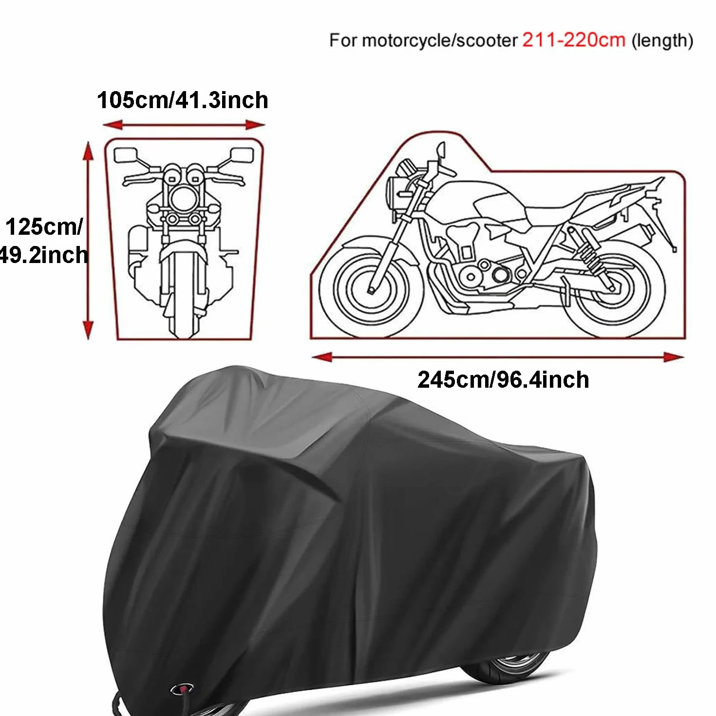Pokrowiec na motocykl, garaże motocyklowe, na skuter, plandeka ochronna XXL 190T Oxford, wodoszczelna, 245 x 105 x 125 cm