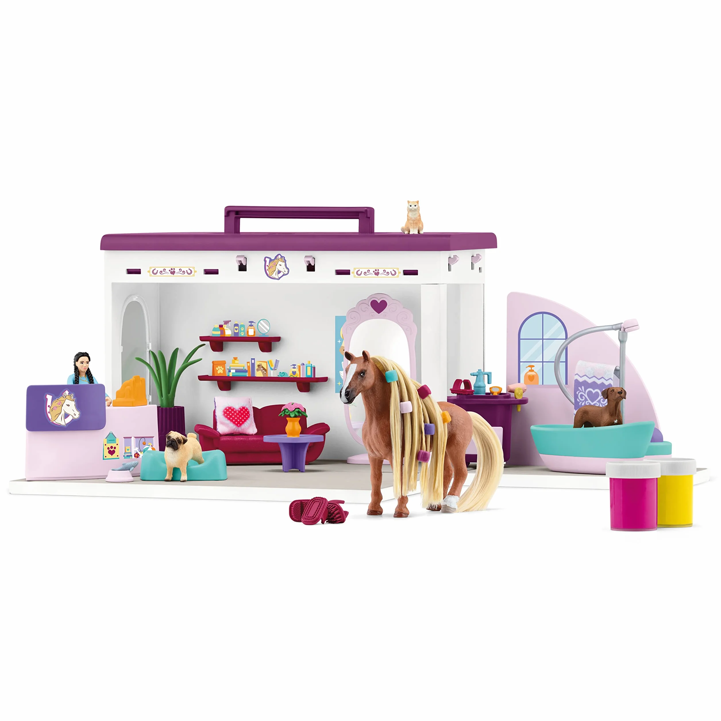 schleich 42614 Salon piękności dla zwierząt, od 4 lat, HORSE CLUB Sofia's Beauties - Zestaw do zabawy, 18 kawałki