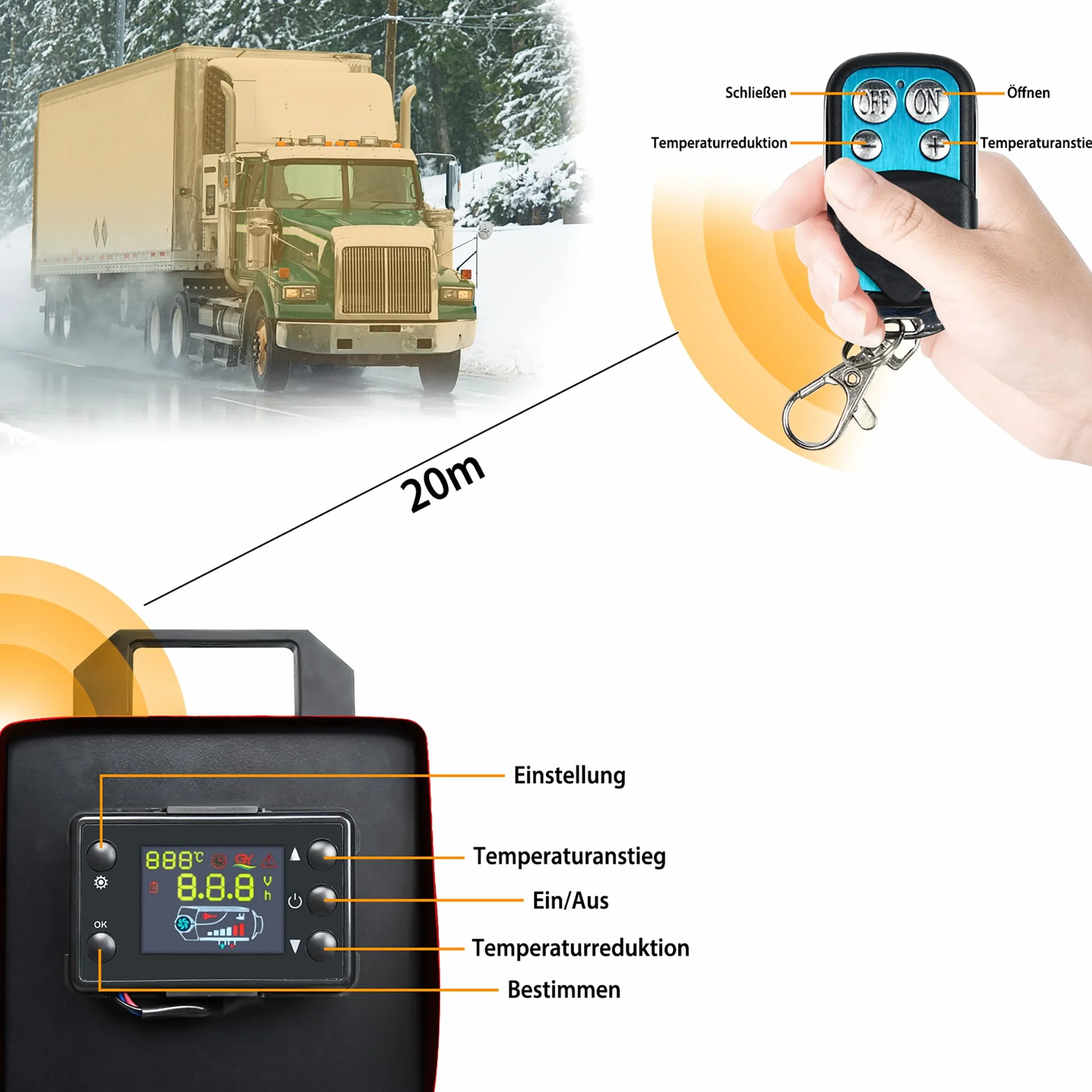 Ogrzewanie postojowe na olej napędowy 8 kW 12 V z pilotem zdalnego sterowania i monitorem LCD