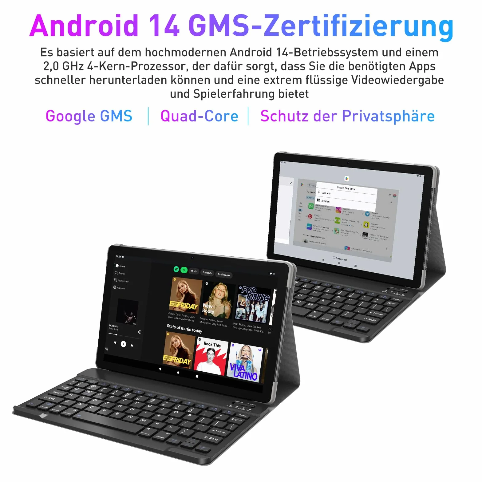 XGODY Tablet 10-calowy Android 13 z klawiaturą 2,4 G/5G WLAN 4-rdzeniowy 2,0 GHz | 12 GB RAM + 128 GB ROM (TF 1 TB) | FHD | aparat 5 + 13 MP | 7000 mAh | Bluetooth 5.0, tablet PC – szary