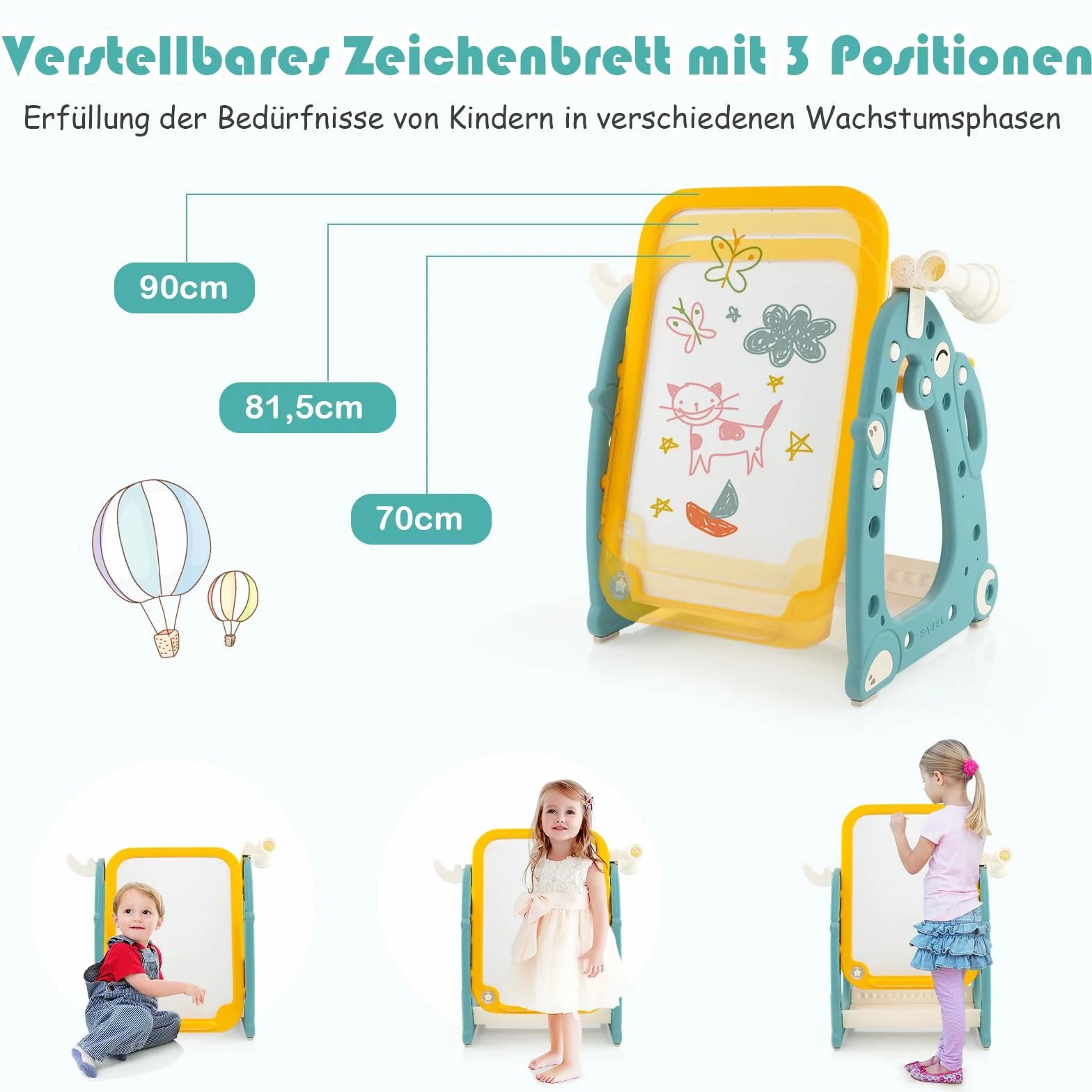 GOPLUS 4 w 1 Tablica dla dzieci z krzesłem, biurko do rysowania z magnetyczną tablicą, przestrzeń do przechowywania, regulowany teleskop i gra w pierścienie, regulowany w wysokości stolik dla dzieci w