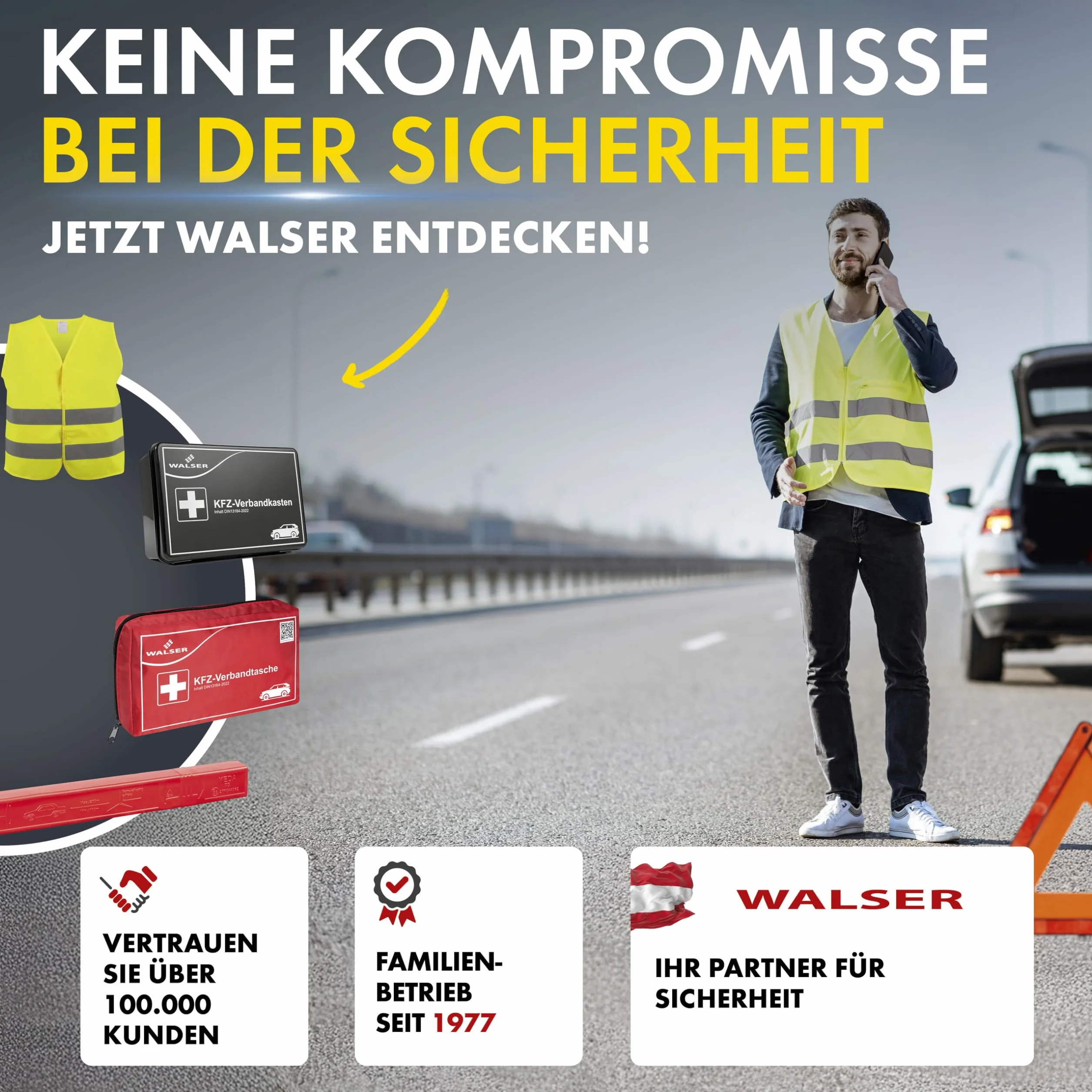 Walser 44266 trójkąt ostrzegawczy z futerałem, czerwony