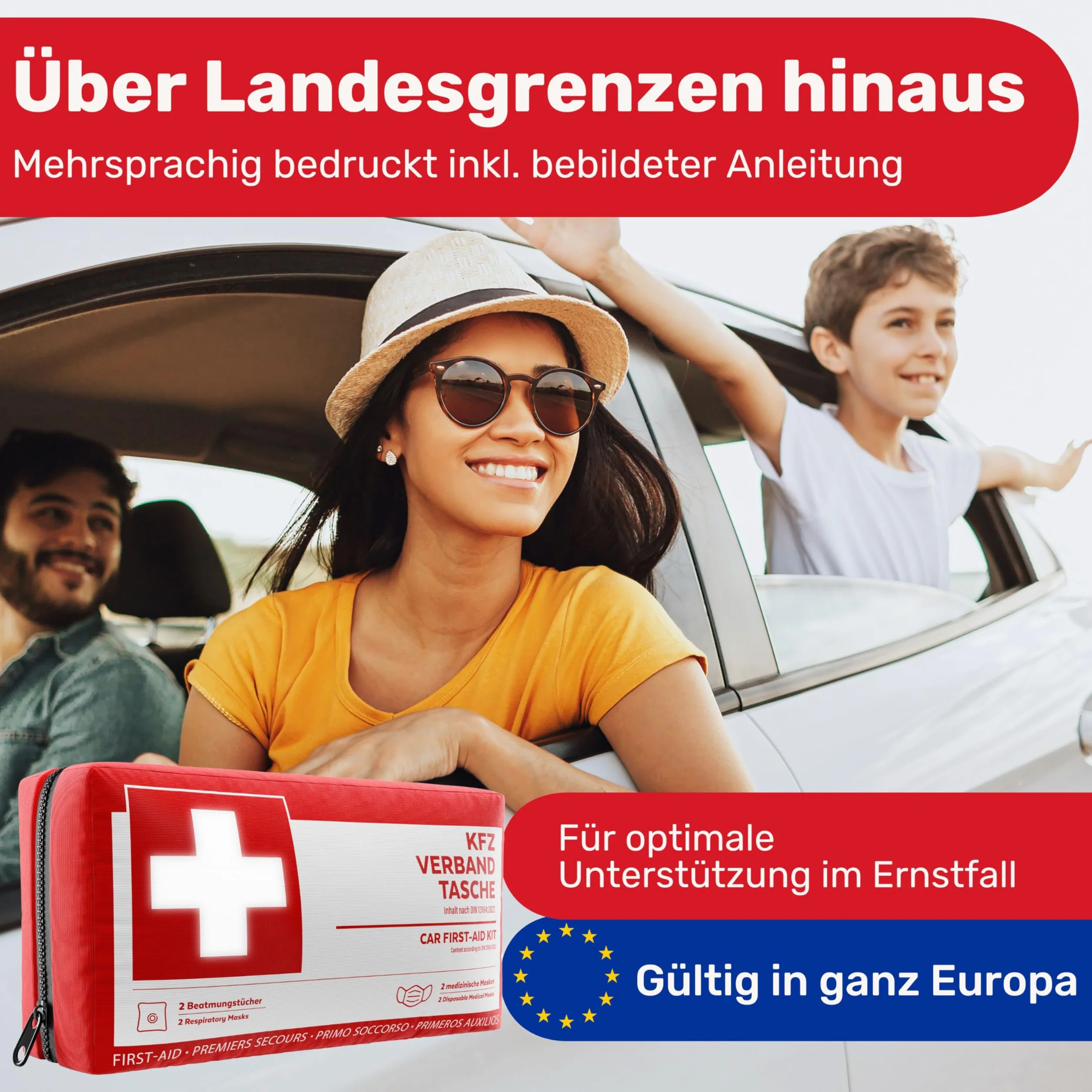 HELDENWERK Apteczka pierwszej pomocy zgodna z aktualną normą 2024 DIN 13164:2022 (zgodna z niemieckim kodeksem drogowym) – do użytku w całej Europie – zestaw pierwszej pomocy samochodowy apteczka