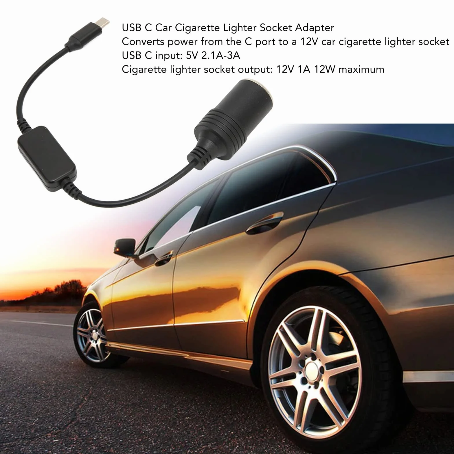Gniazdo Zapalniczki Samochodowej 5V USB C Męski na 12V żeński Konwerter Zasilacza 11.8in