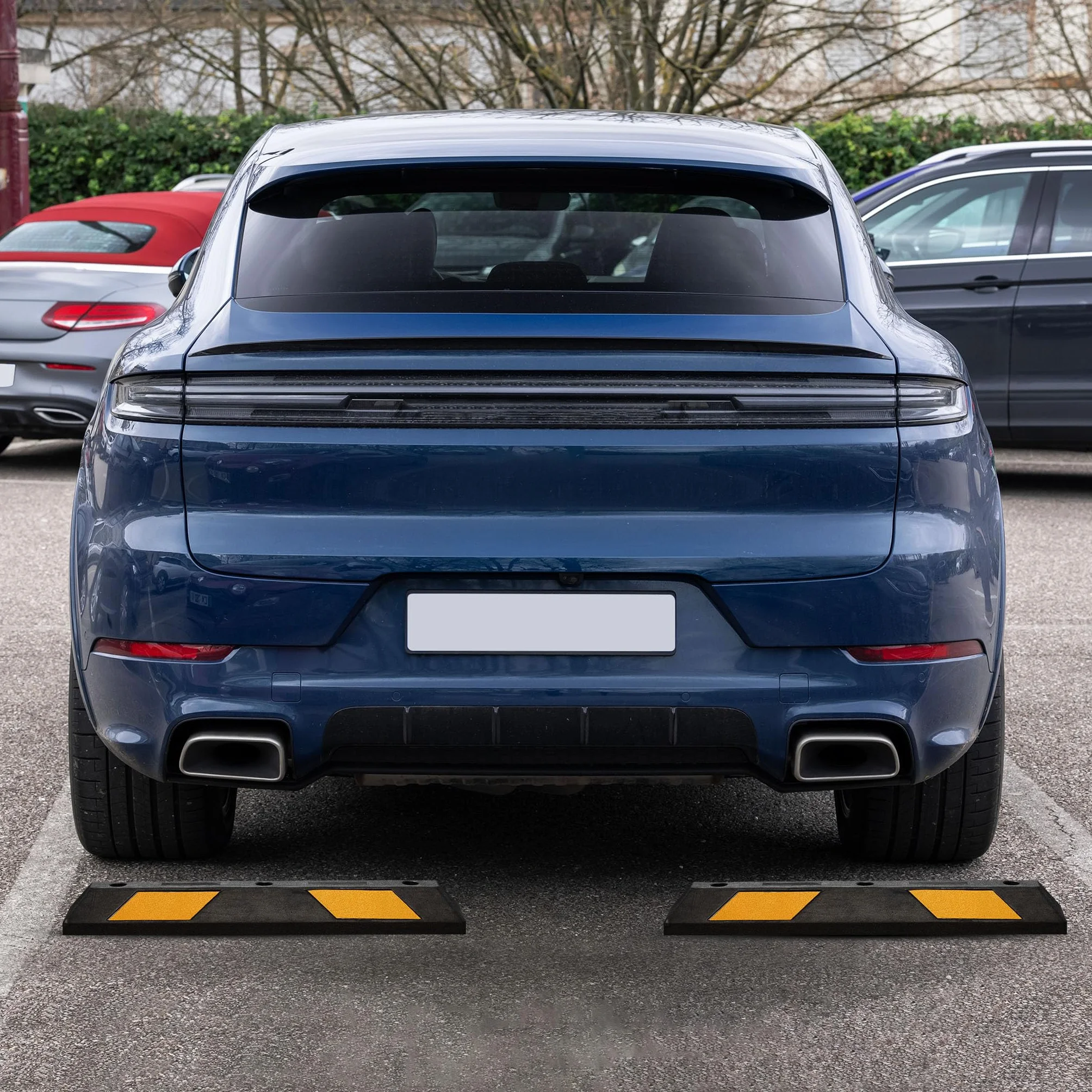Wiltec Ogranicznik parkingowy 2 szt. 90 x 15 x 10 cm czarny z żółtą taśmą odblaskową, odbojnik gumowy do garażu i parkingu