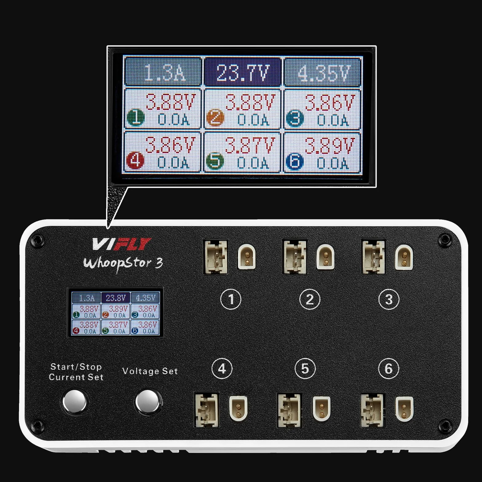 VIFLY WhoopStor V3 1S Ładowarka do magazynowania i rozładowywania akumulatora LiPo z wyświetlaczem LCD Mała ładowarka Whoop z łącznikami PH2.0 i BT2.0