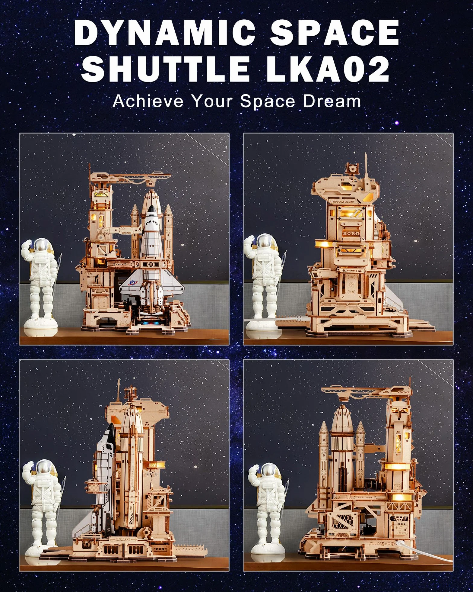 ROKR Puzzle 3D, wahadłowiec kosmiczny, drewniane zestawy modeli dla dorosłych, zestawy modelarskie, prezenty urodzinowe dla dzieci i dorosłych, prom kosmiczny, LKA02