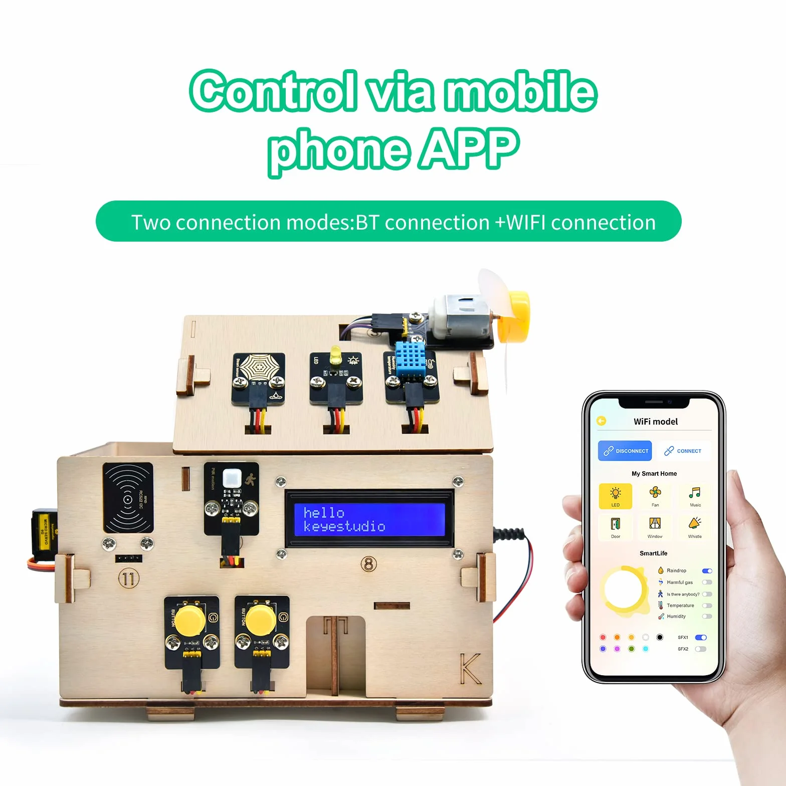 KEYESTUDIO Zestaw startowy inteligentnego domu do Arduino ESP32 i Python, elektroniczny zestaw do kodowania automatyki domowej, zestaw elektrotechniczny, drewniany dom dla nastolatków 14+