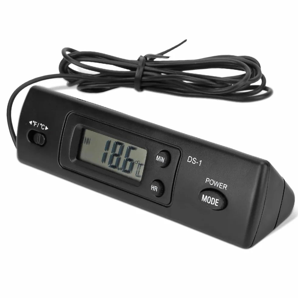 Termometr Samochodowy, Elektroniczny Zegar Samochodowy Podwójna Sonda Temperatura Wewnętrzna i Zewnętrzna Zegar Cyfrowy Wielofunkcyjny Wysoka Dokładność dla Pojazdu