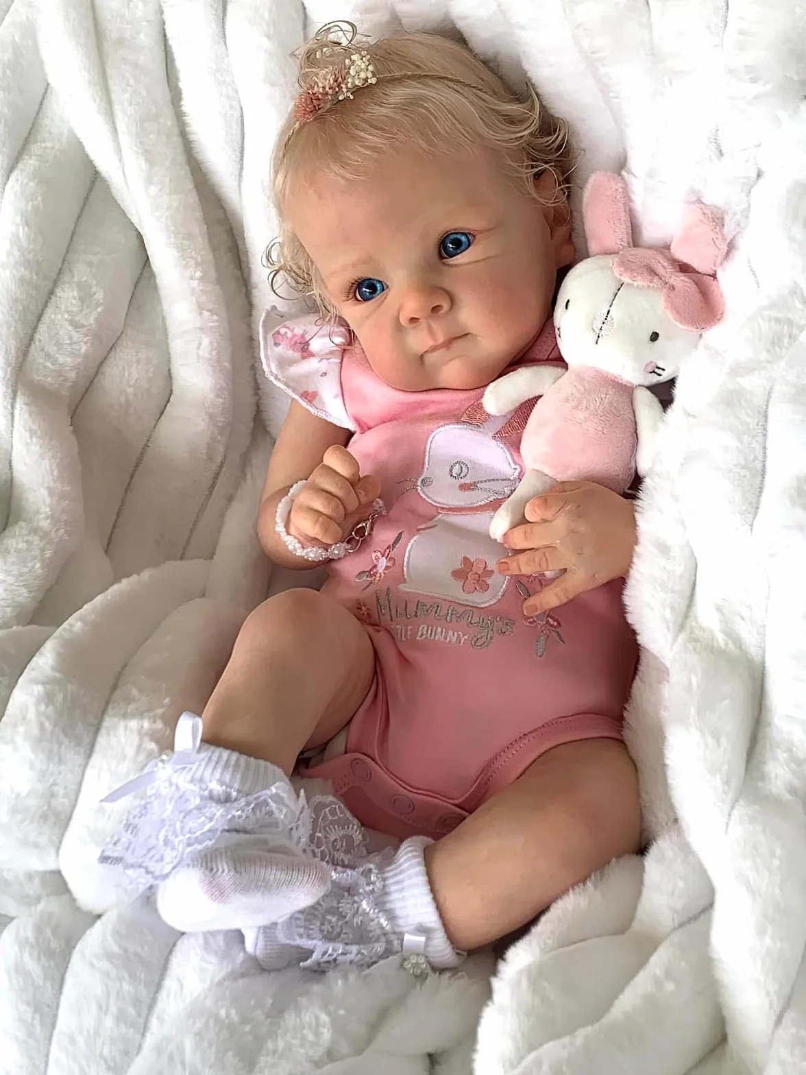 MineeQu 18 cali Zakorzenione Blond Kręcone Włosy Reborn lalka bobas z Obciążony korpus z tkaniny Prawdziwe życie Noworodkowe lalki dziewczynki wyglądać Realistyczny,Na zawsze Twoje słodkie serce