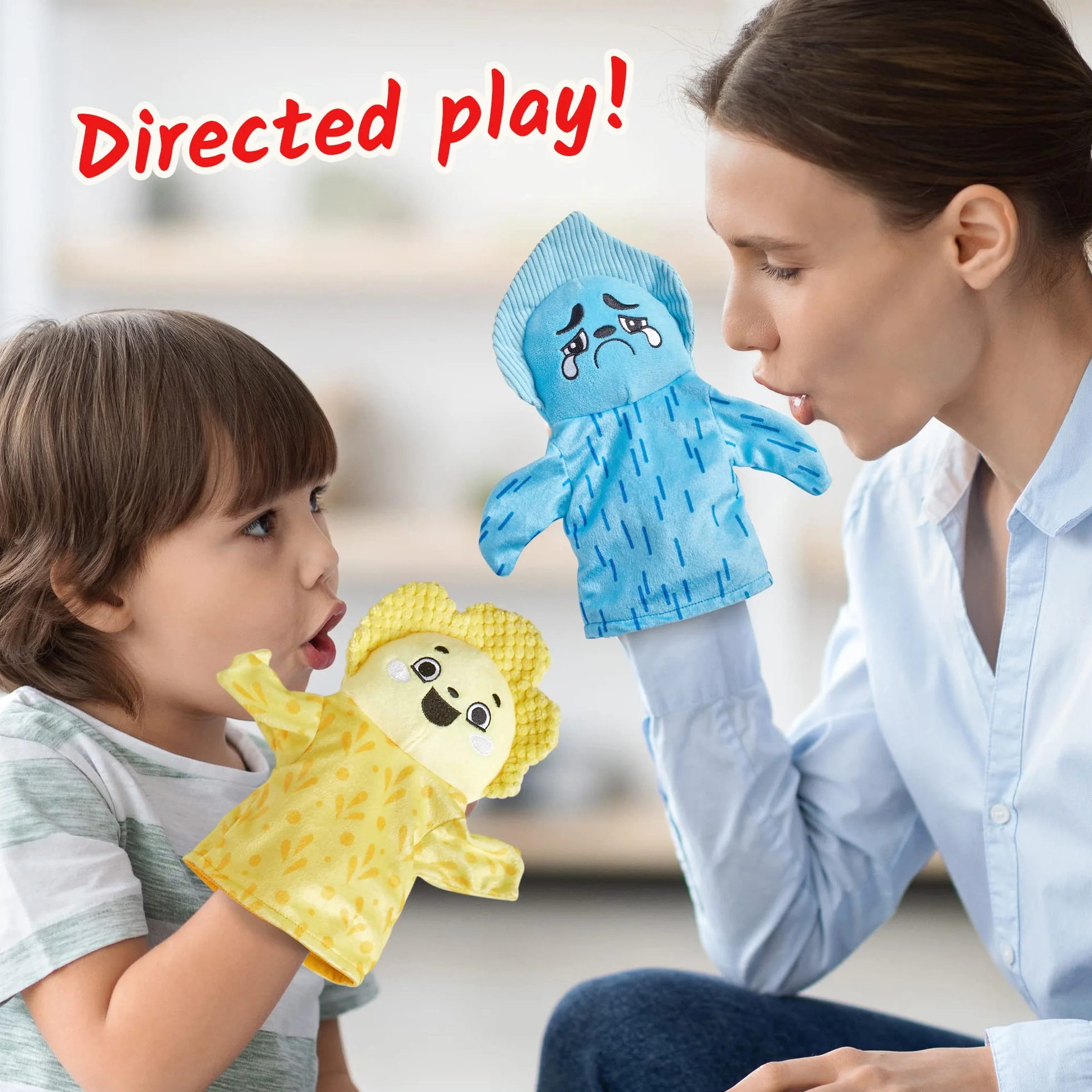 Learning Resources Zestaw Pacynek Feelings Family, Pacynki dla dzieci, Nauka o uczuciach, 5 pacynek wyrażających emocje, Radość, Smutek, Zaskoczenie, Złość i Strach