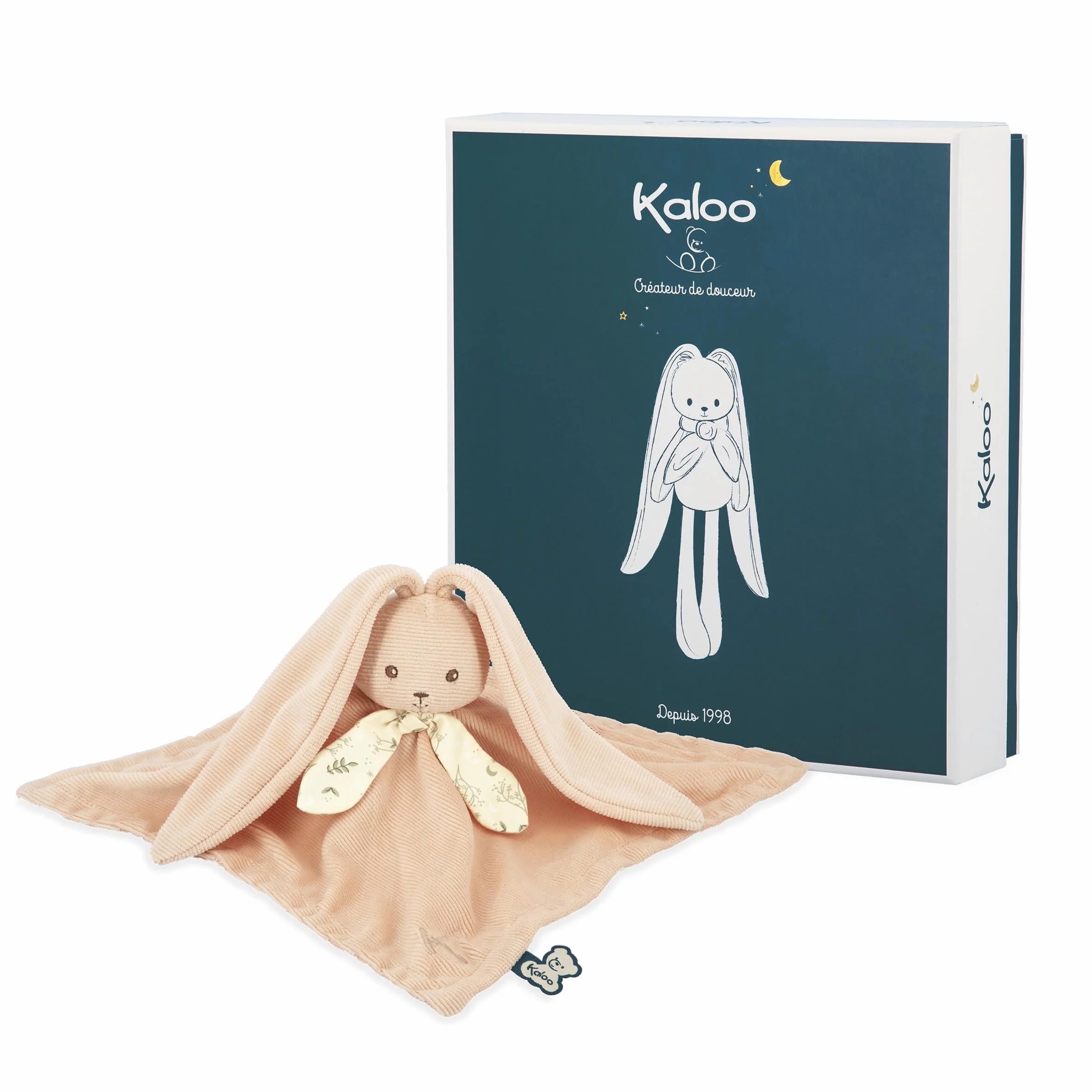KALOO - Lapinoo - przytulanka w kolorze brzoskwiniowym - pluszowa zabawka dla niemowląt - kwadratowa 30 x 30 cm - dwa materiały wiskoza i sztruks bardzo miękki - pudełko prezentowe - od urodzenia,
